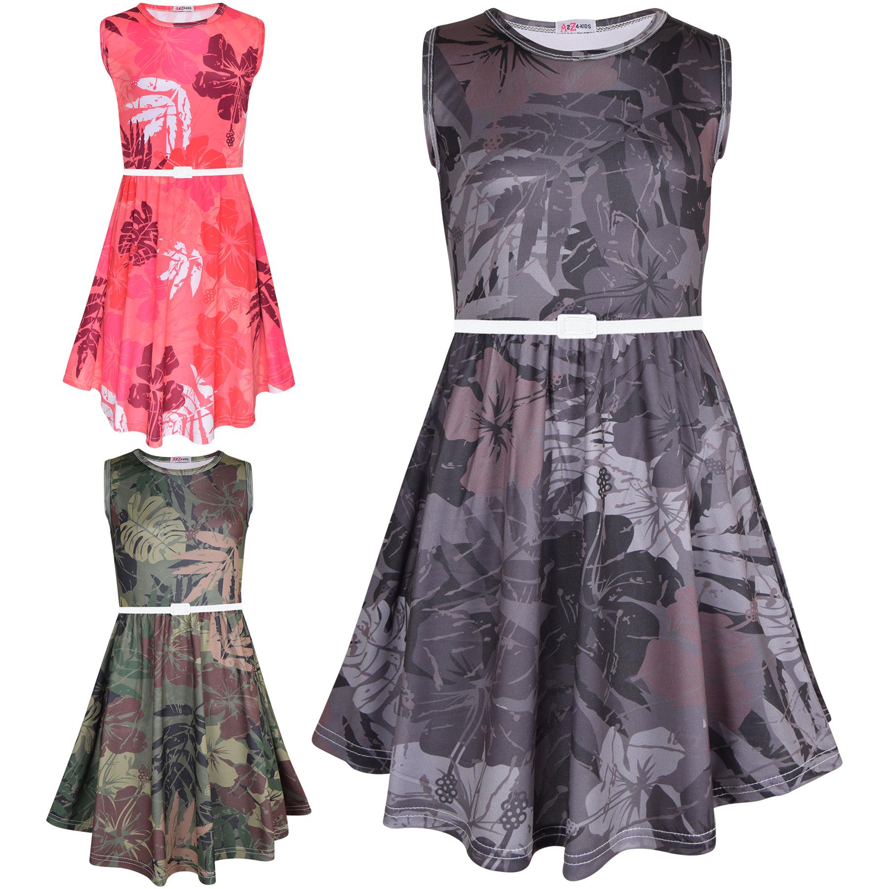 Kids Girls Sleeveless Camo Leaf Print Skater Dress