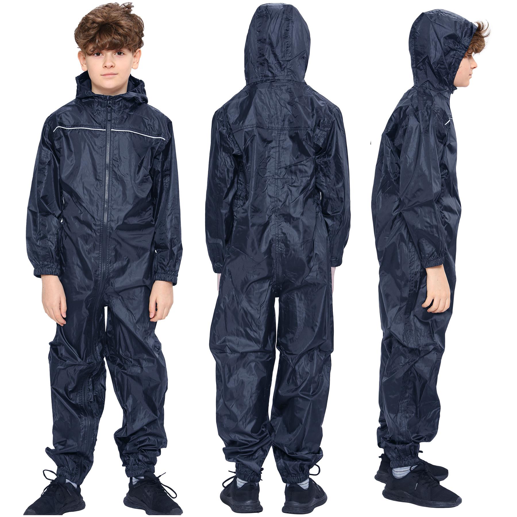 Unisex Raincoat Kids Navy Puddle Suit Rainwear Waterproof Hooded Rainsuit