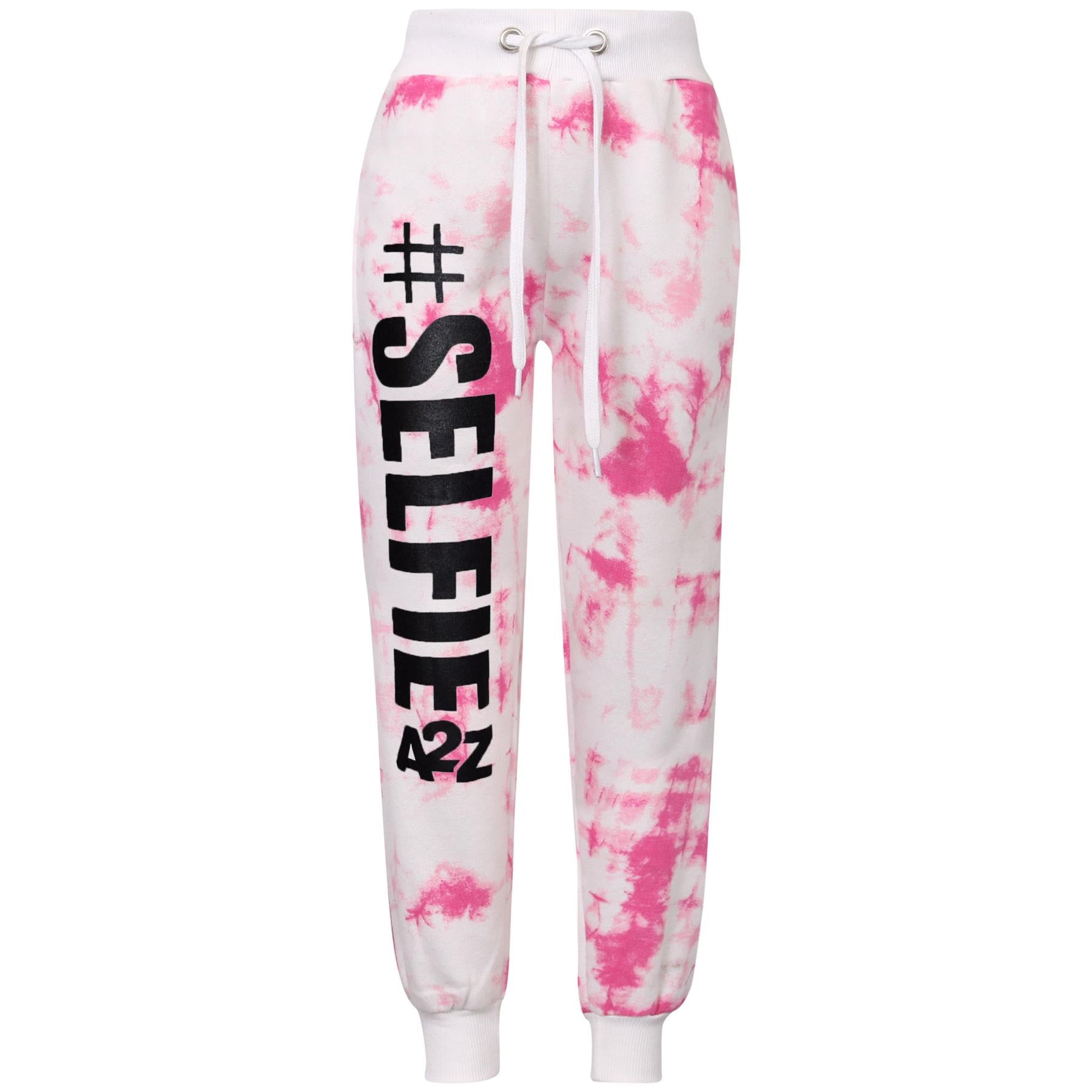 Kids Girls #Selfie Printed Hooded Crop Top & Bottom Jogging Suit