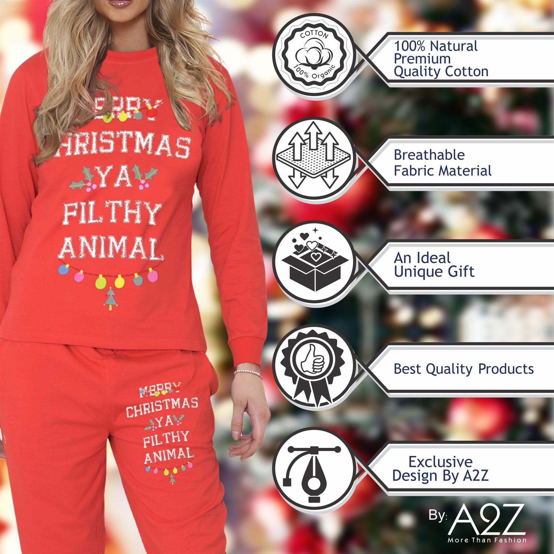 Mens Ladies Christmas Pyjamas Red Ya Filthy Animal PJs Xmas Set Lounge Suit