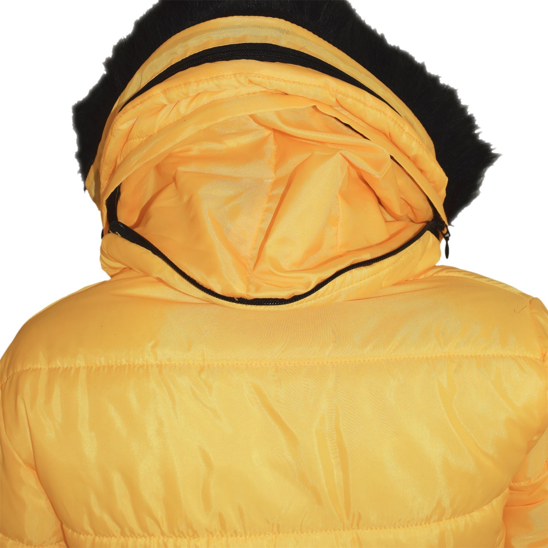 Kids Girls Puffer Quilted Coat Mustard Hooded Faux Fur Jacket