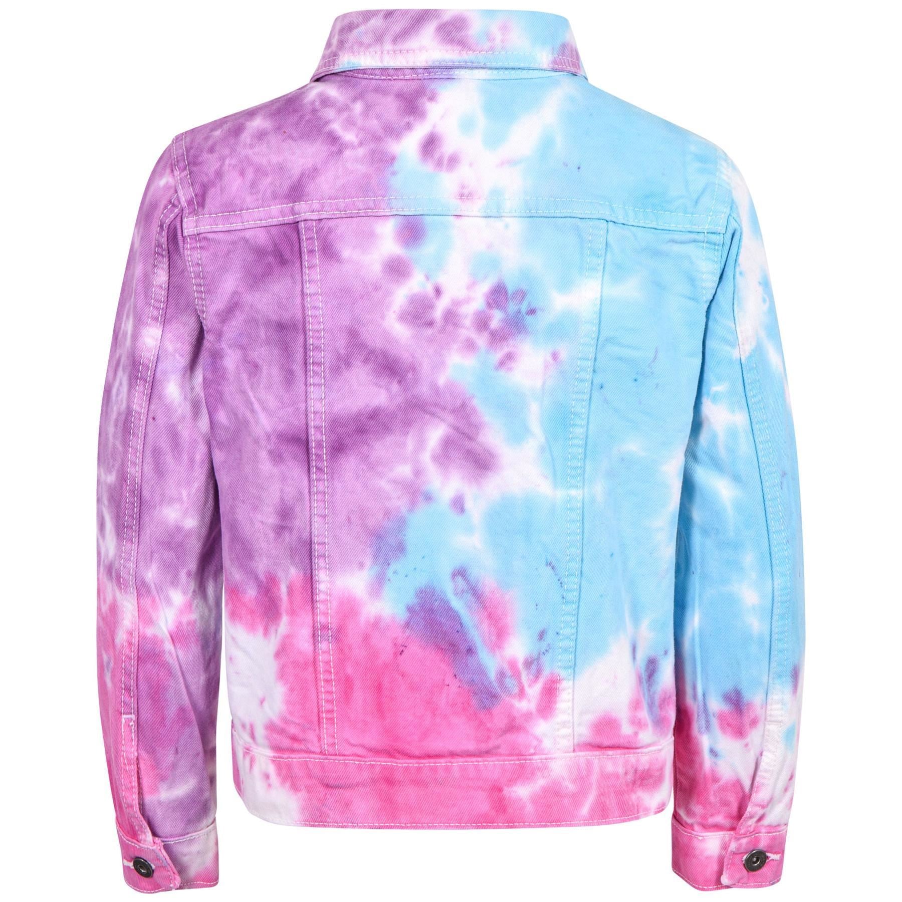 Kids Girls Tie Dye Printed Multi Denim Jacket