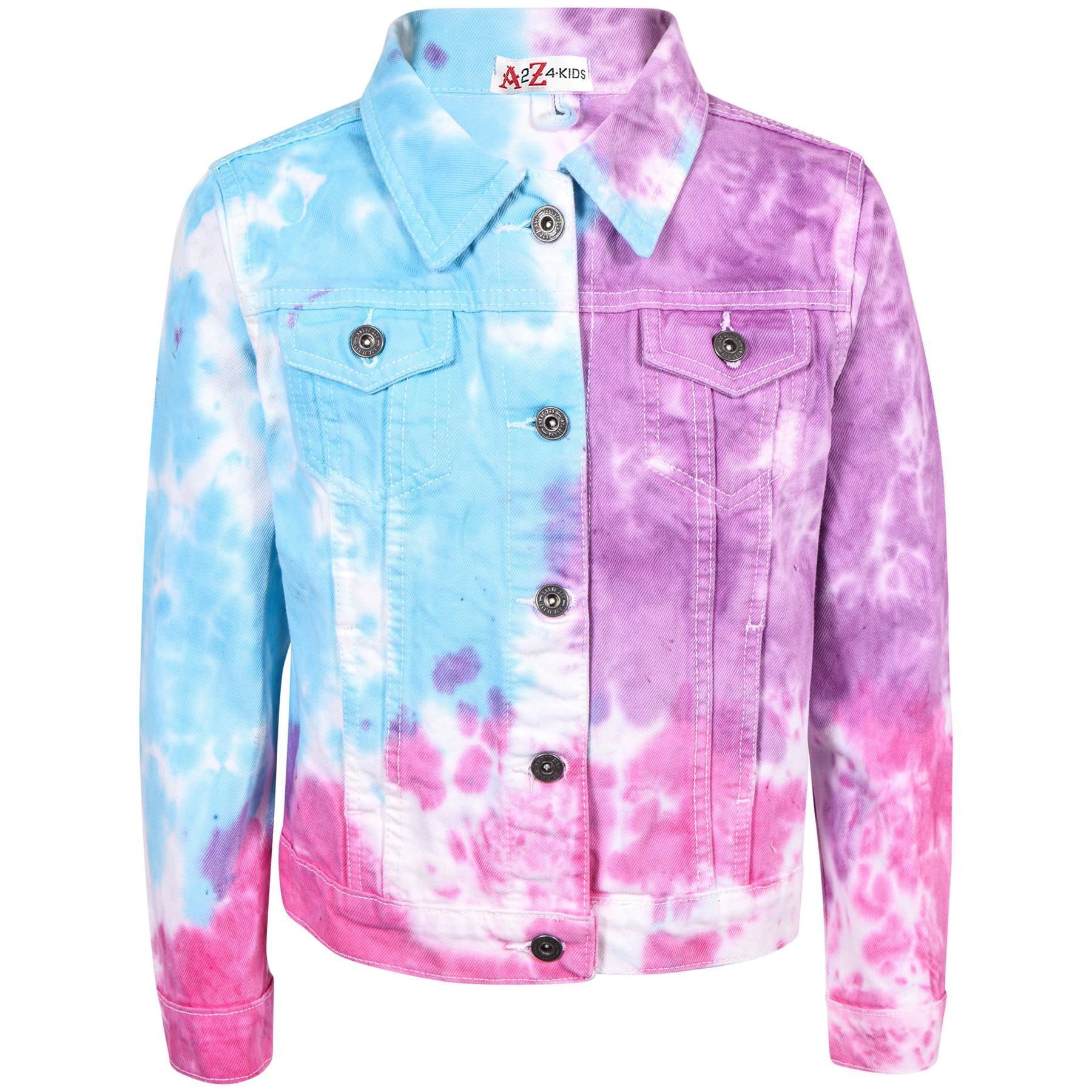 Kids Girls Tie Dye Printed Multi Denim Jacket