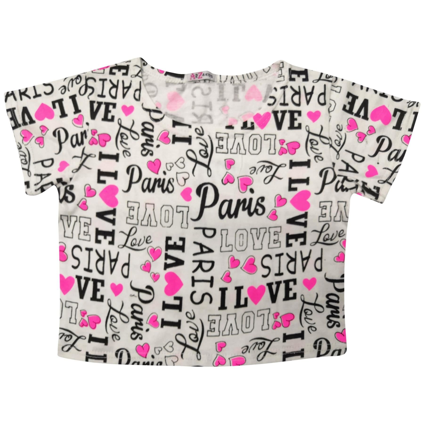 Kids Girls I Love Paris Print Summer T Shirt Crop Top