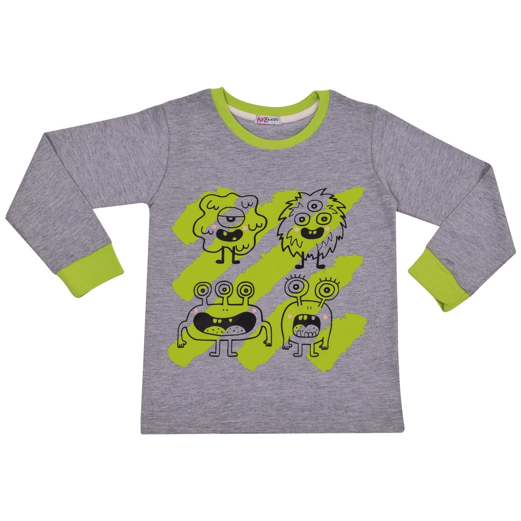 Kids Girls Boy Monster Print Grey Pyjamas Set