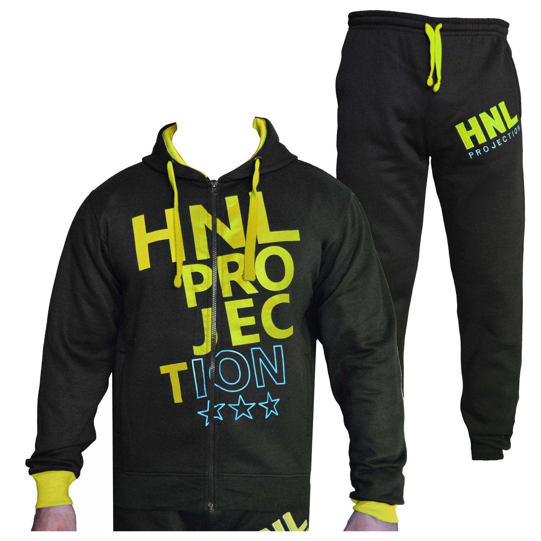 Boys Girls HNL Projection Print Yellow Hoodie Tracksuit