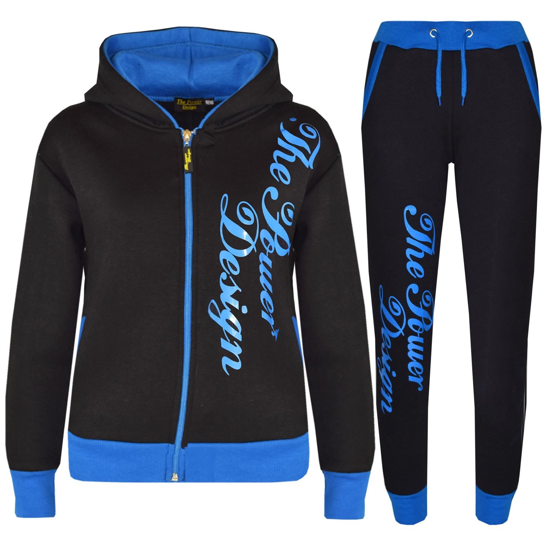 Kids Boys Girls The Power Design Jogger Black & Turquoise Tracksuit