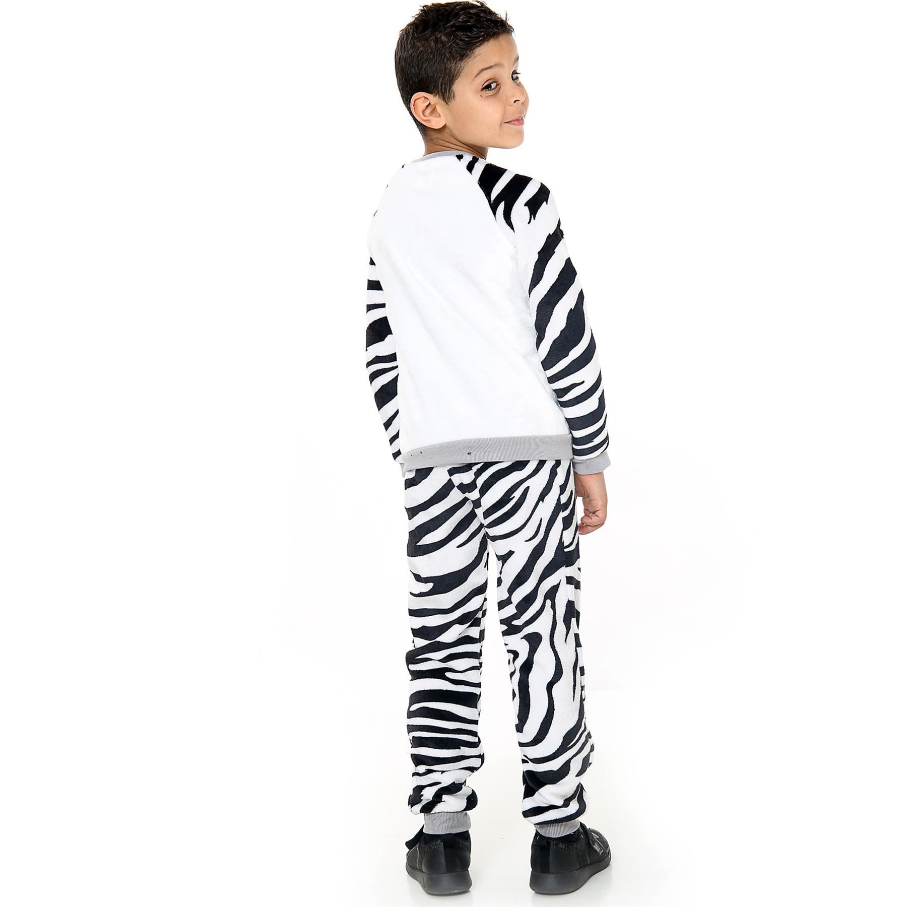 Kids Zebra Print Sleeve Pyjamas Sleepsuit Costume For Girls Boys Age 5-13