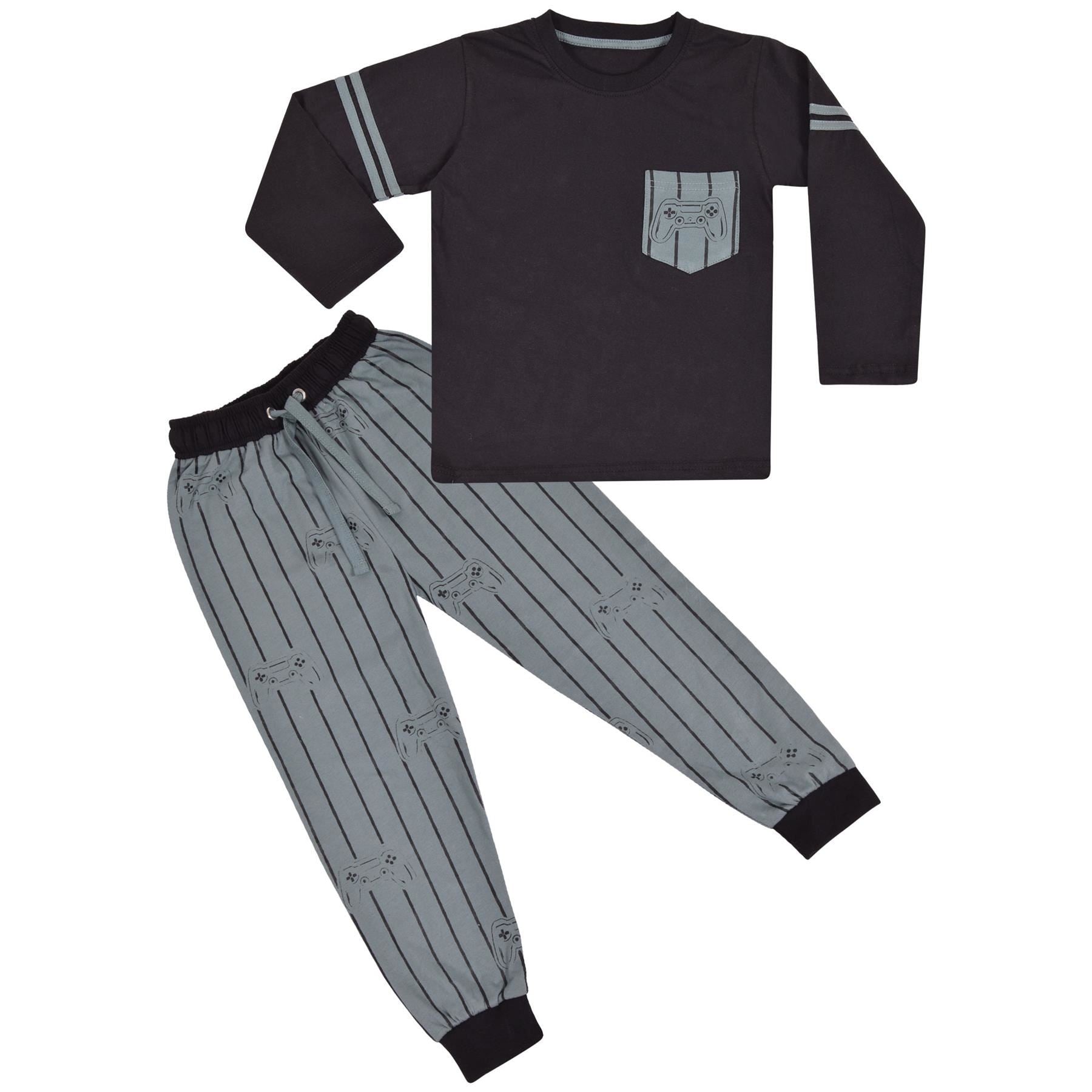 Kids Girls Boys Pyjamas Game Controller Contrast Top Bottom PJS Sleepwear Set