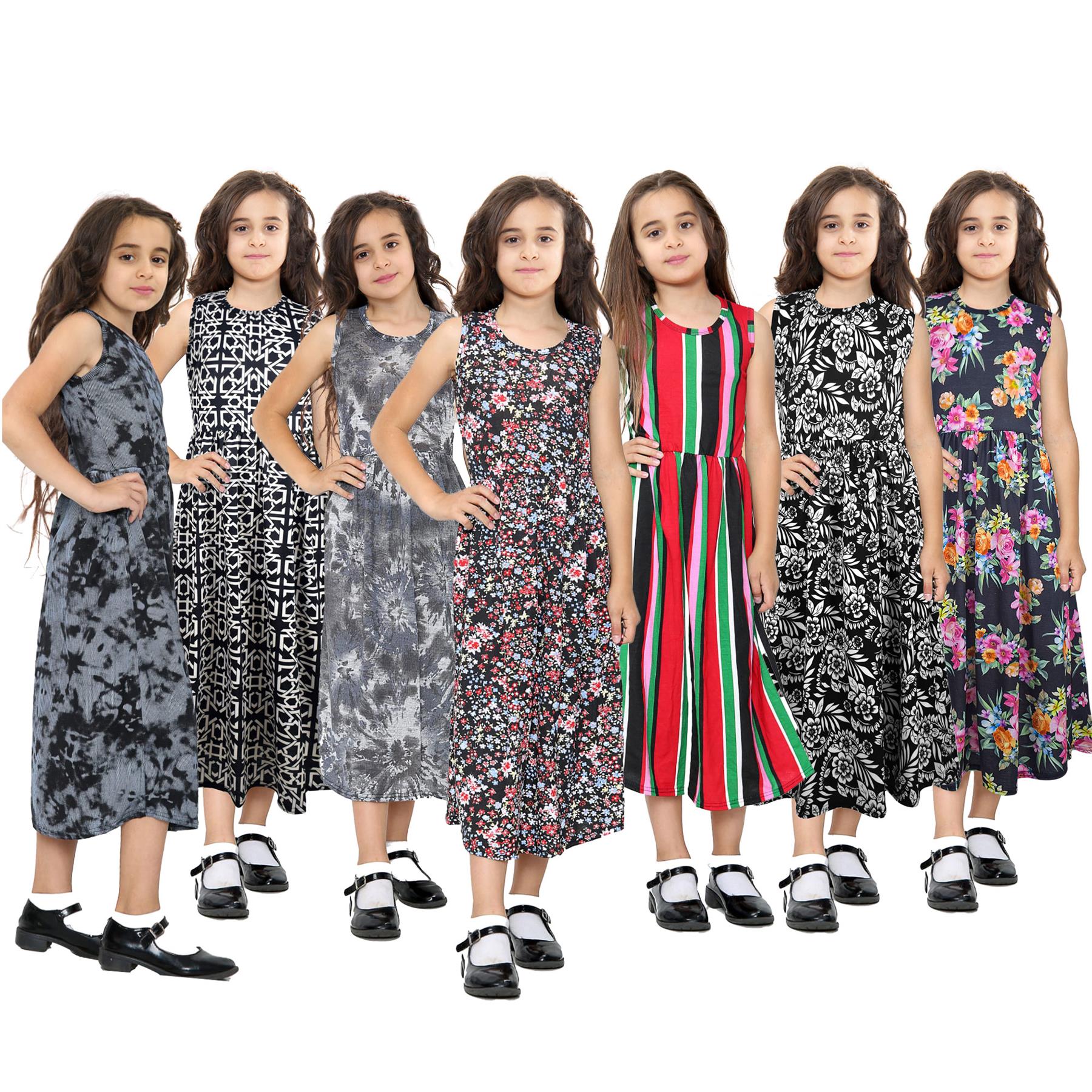 Kids Girls Sleeveless Printed Long Maxi Skater Dress