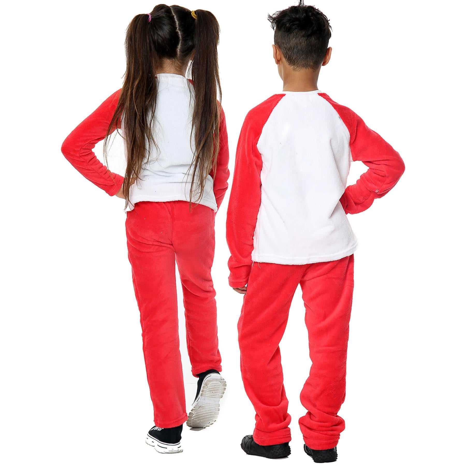 Girls Boys Red Plain Fleece Pyjamas.