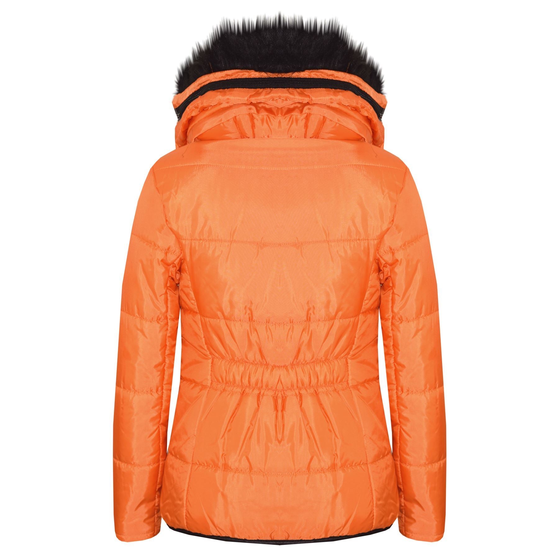 Kids Girls Puffer Quilted Coat Orange Hooded Faux Fur Jacket
