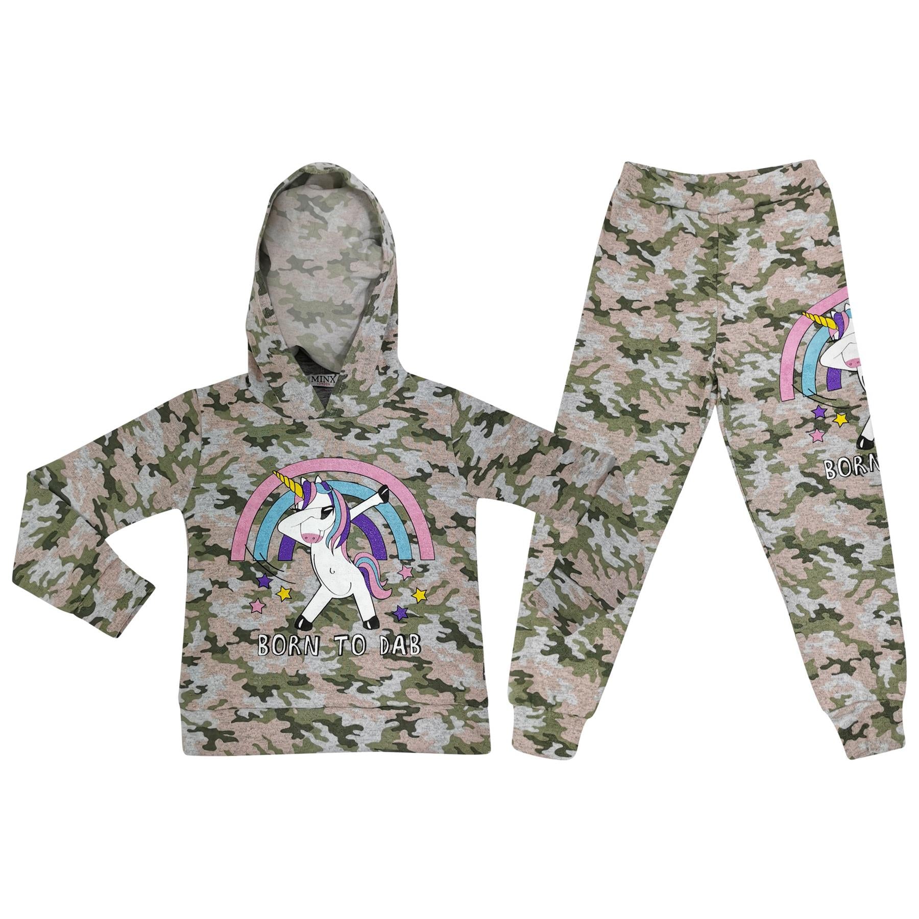 Kids Girls Rainbow Unicorn Dab Floss Hooded Top & Legging Set