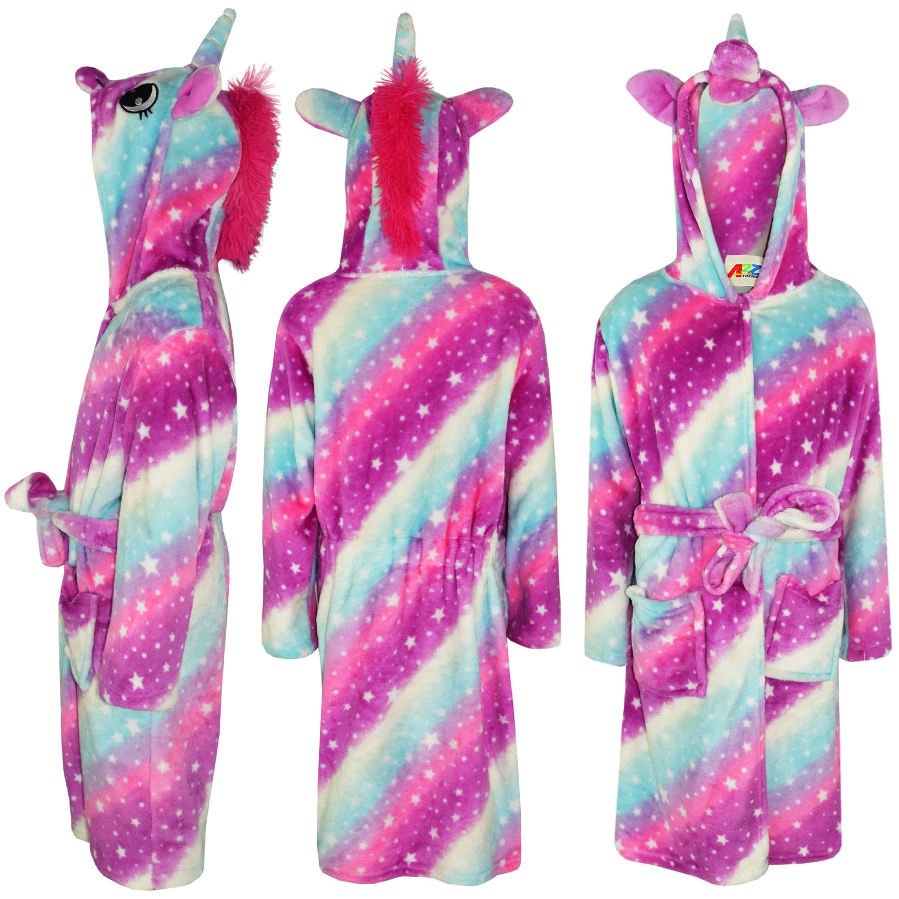 Kids Girls Boys Super Soft 3D Animal Unicorn Pink Galaxy Hooded Bathrobe