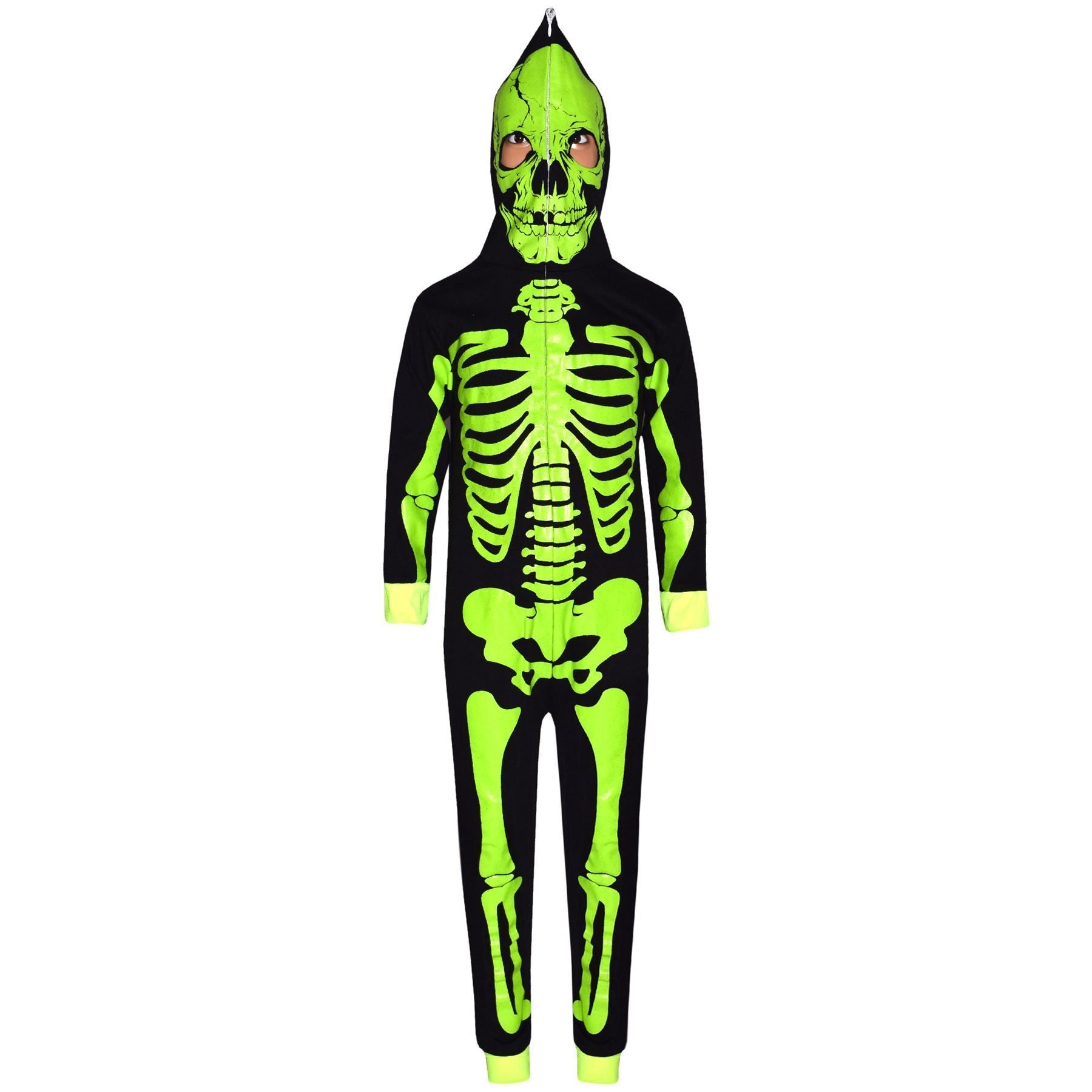 Girls Boys Neon Green Skeleton Print Pyjama Halloween