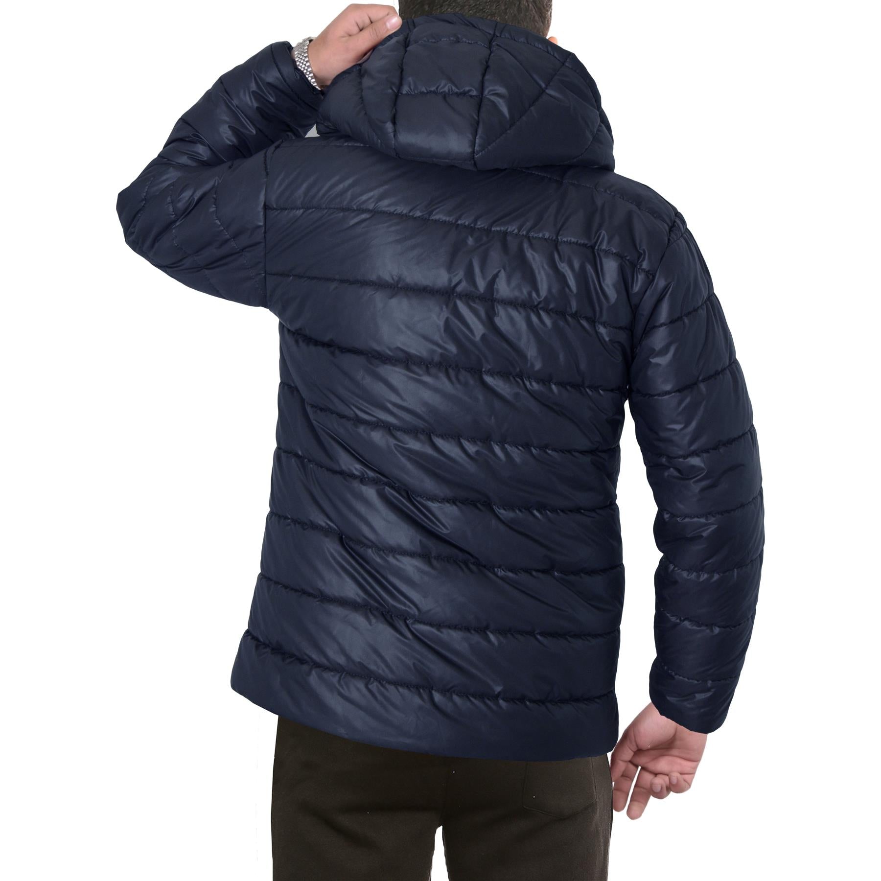 A2Z Ladies Zipped Pockets Hooded Long Sleeves Navy Padded Puffer Jacket