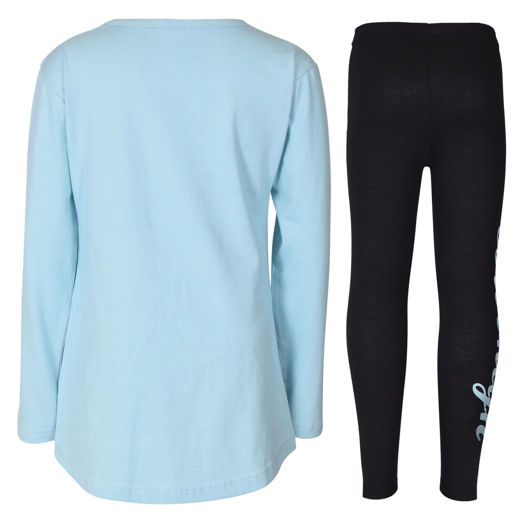 Girls Brooklyn Print Aqua Long Sleeves T Shirt Top & Legging Set