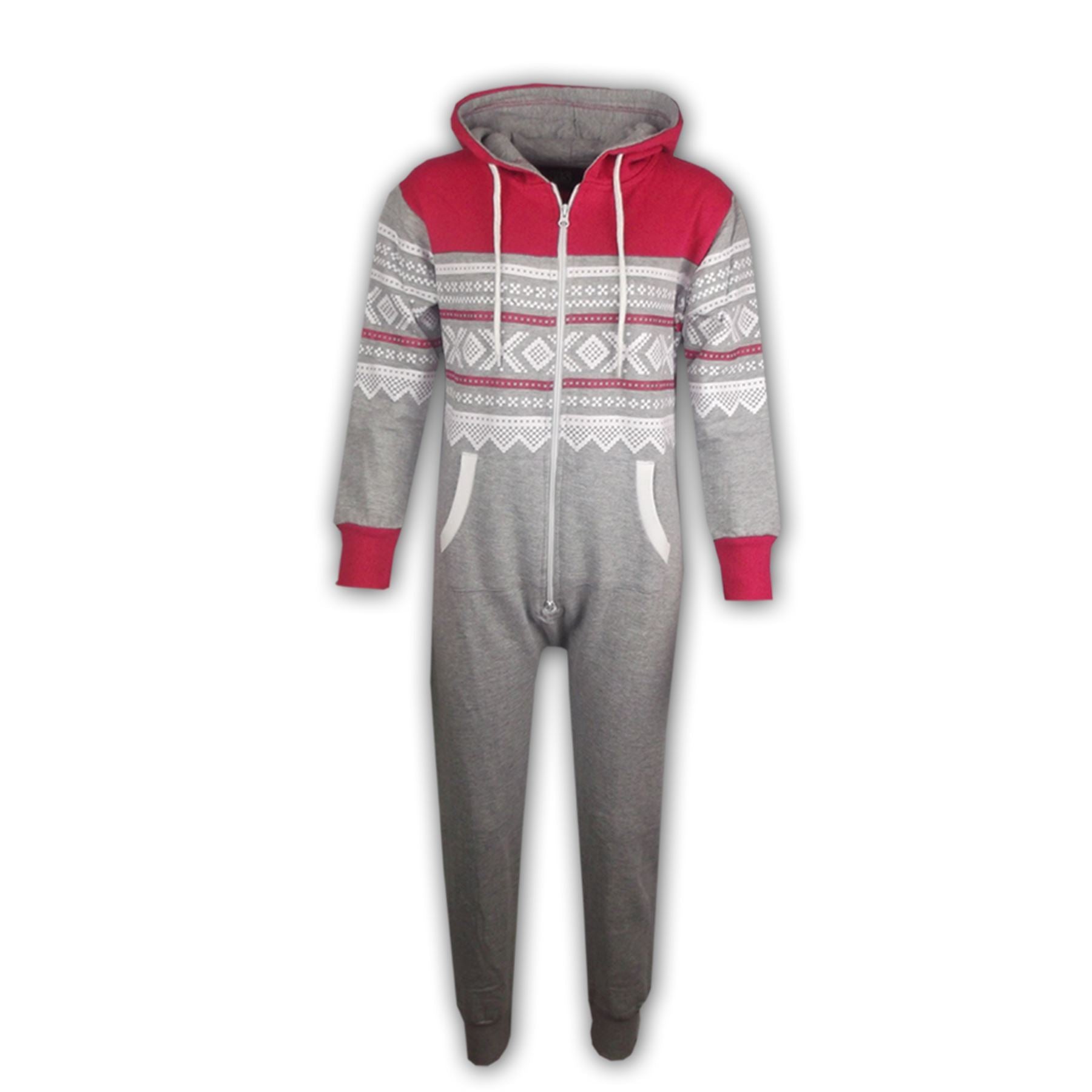 Kids Girls Boys Aztec Snowflake Print Hooded All In One Onesie