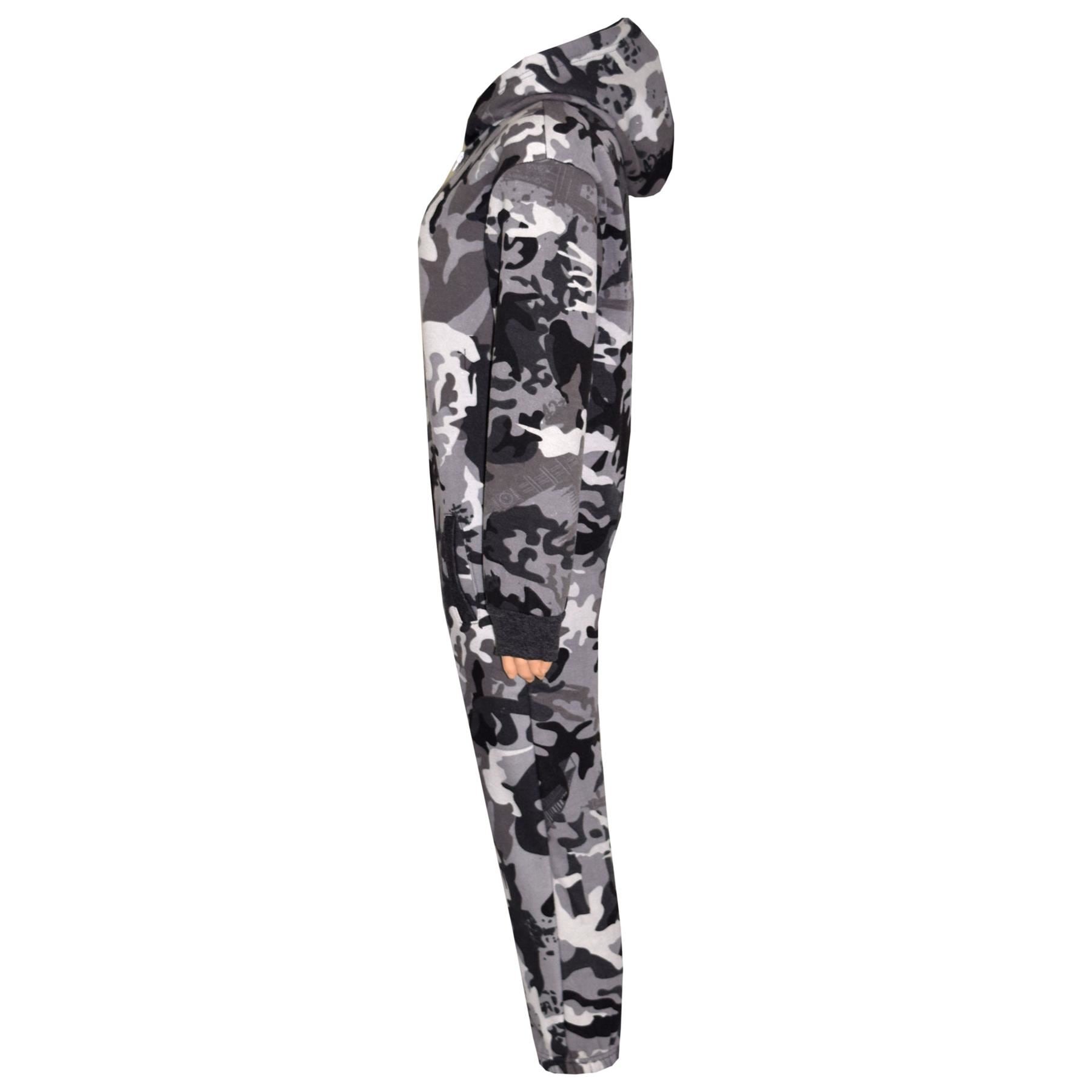 Girls Boys Fleece Camouflage Charcoal A2Z One Piece Onesie