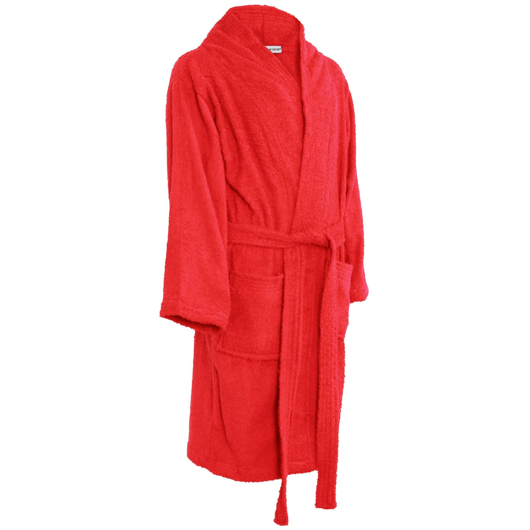Kids Cotton Bathrobe Red Dressing Gown Unisex 5-13 Years