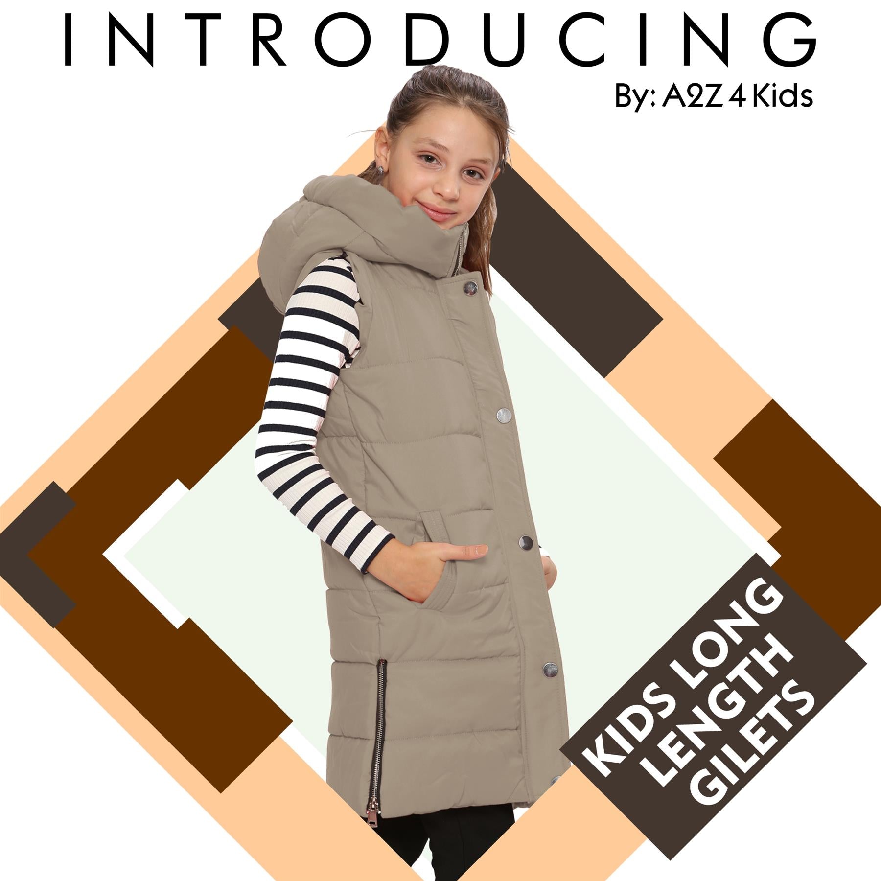 Girls Oversized Stone Gilet Long Line Style Jacket