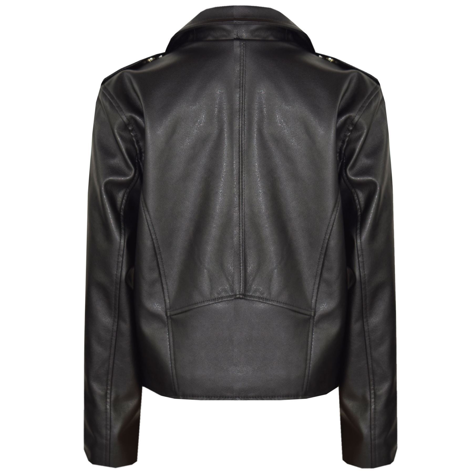 Kids Girls Black Jackets PU Leather Zip Up Biker Coat Overcoats