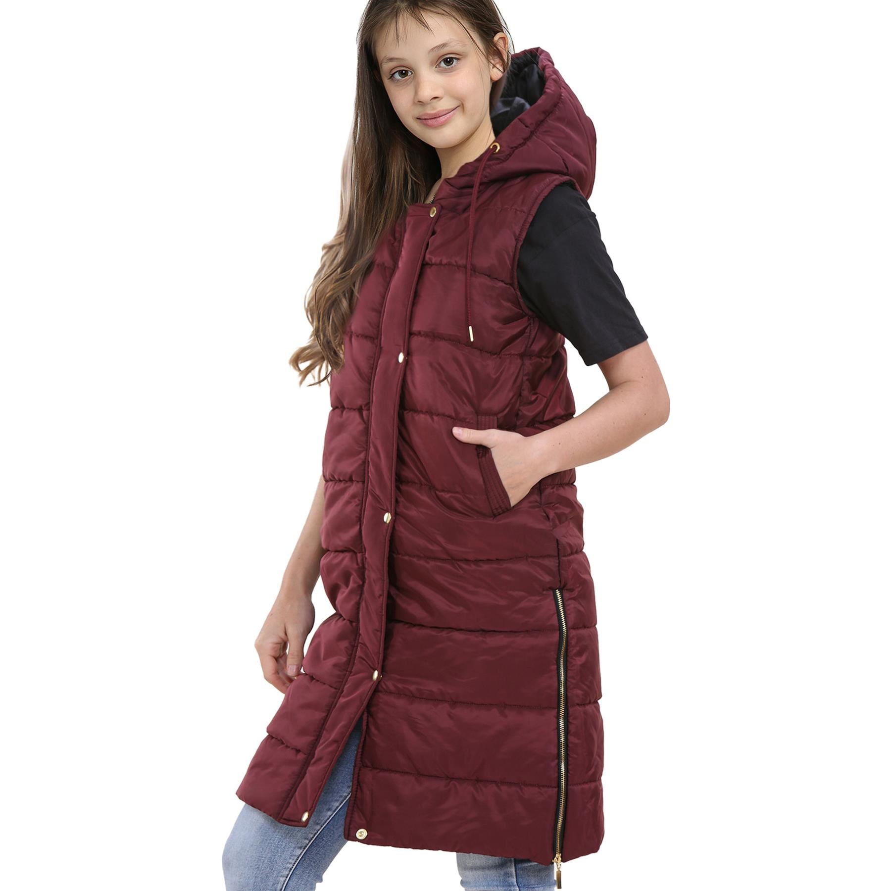 Kids Girls Oversized Gilet Long Line Style Wine Jacket - Kids Clothing Store