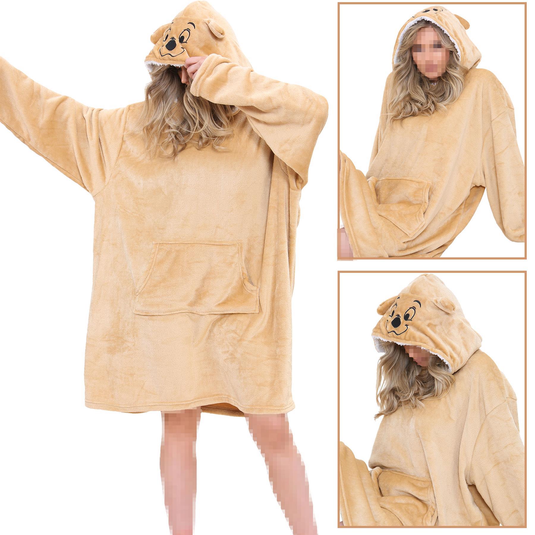 Unisex Men Ladies Oversized Hoodie Animal Snuggle Blanket Super Soft Warm Fleece