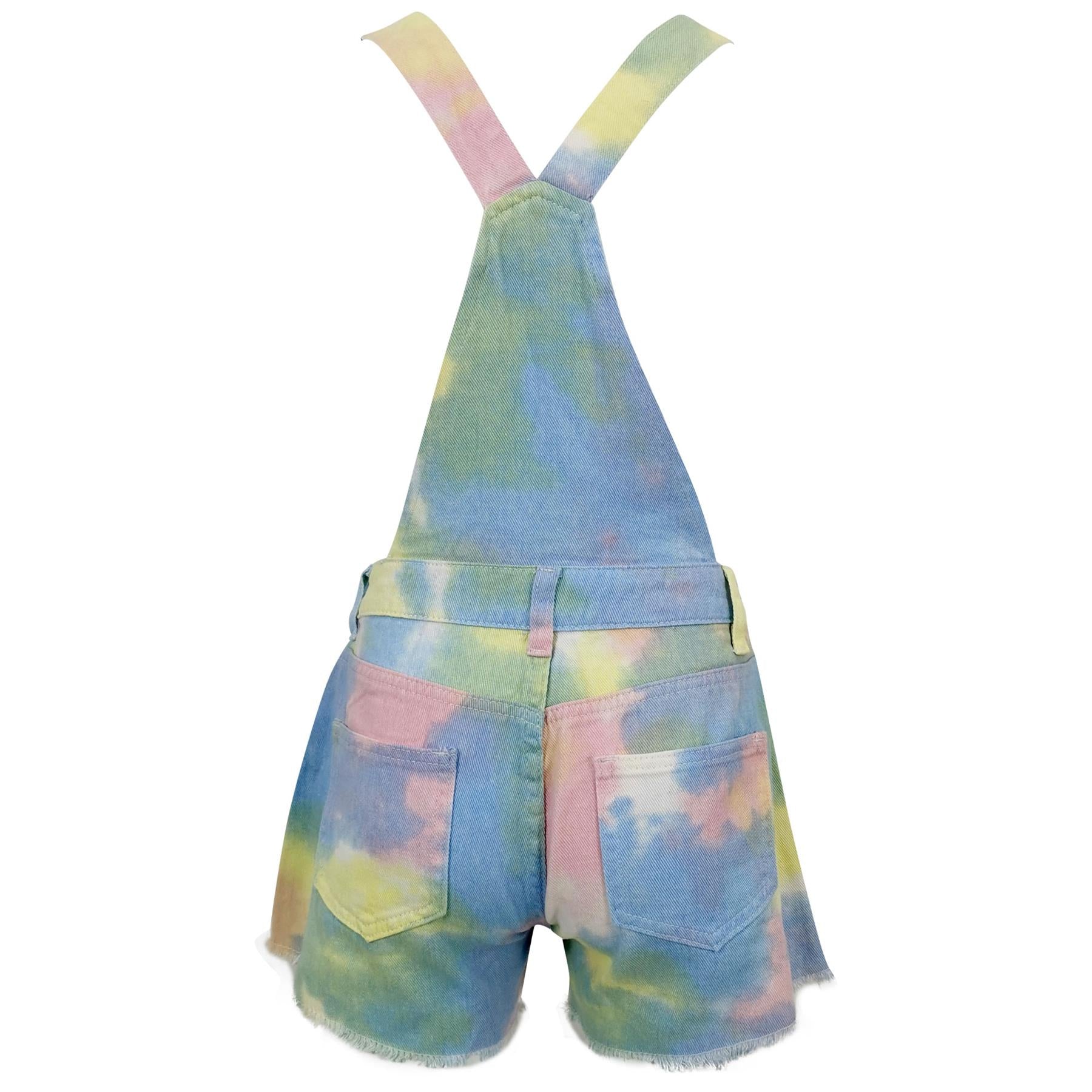 Girls Rainbow Pastel Tie Dye Dungaree