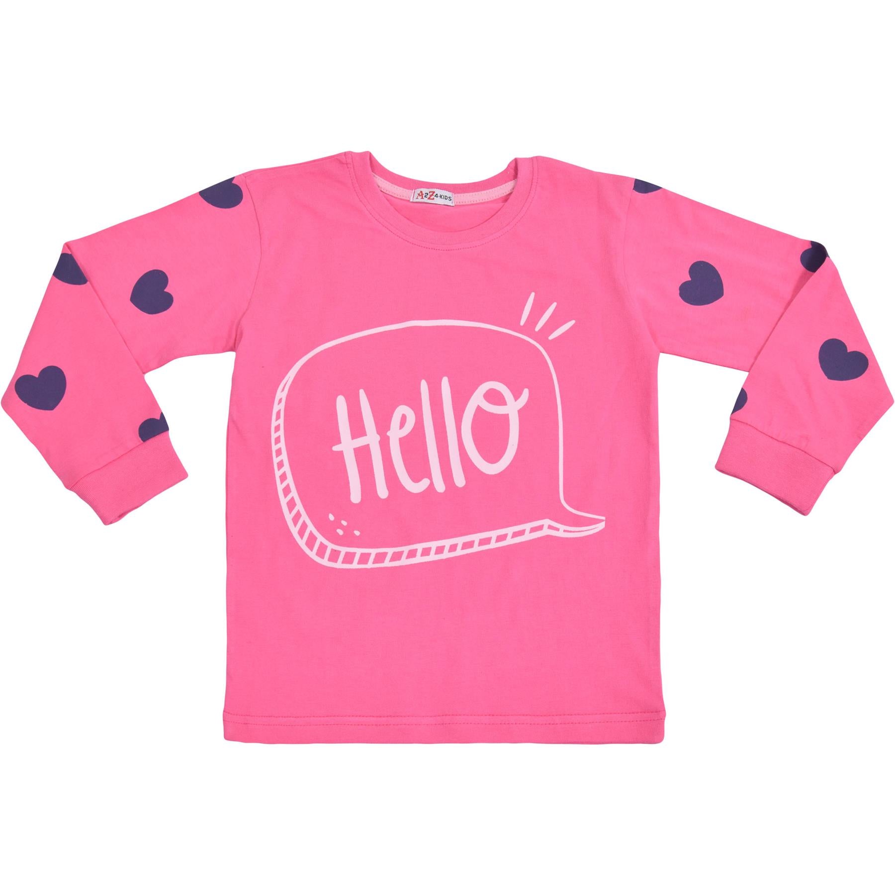 Kids Girls Hello Print Pink Pyjamas Set - Kids Clothing Store