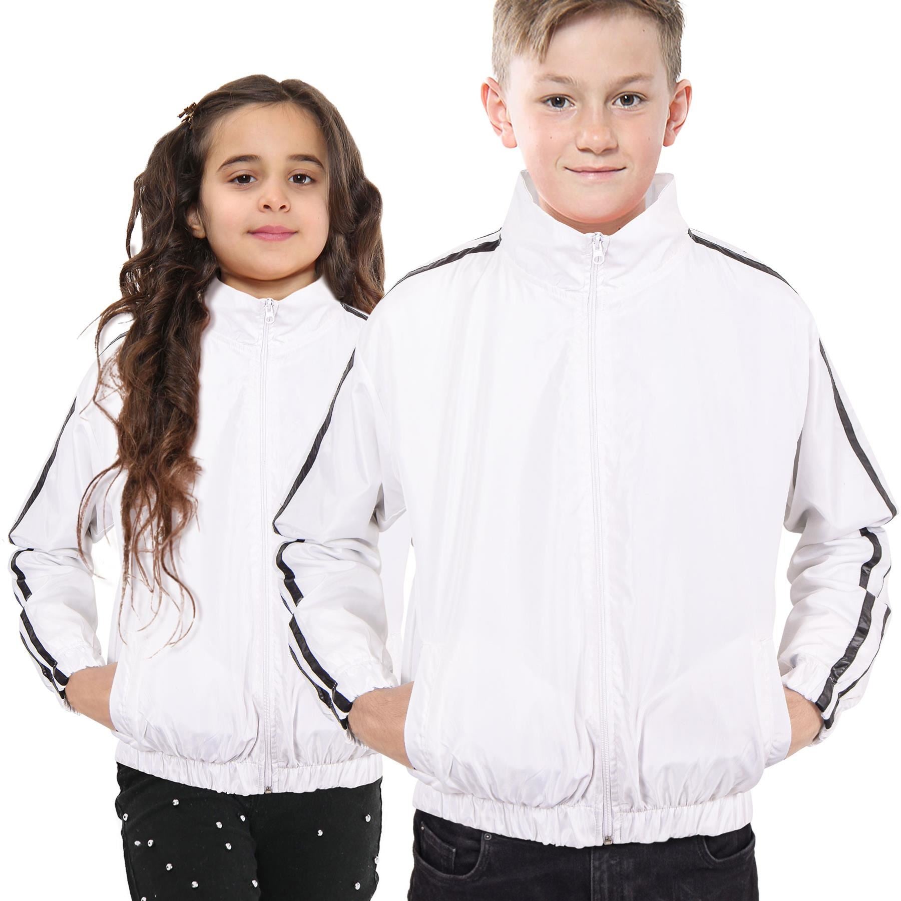 Kids Boys Girls Shower Proof Lightweight White Windbreaker Jacket