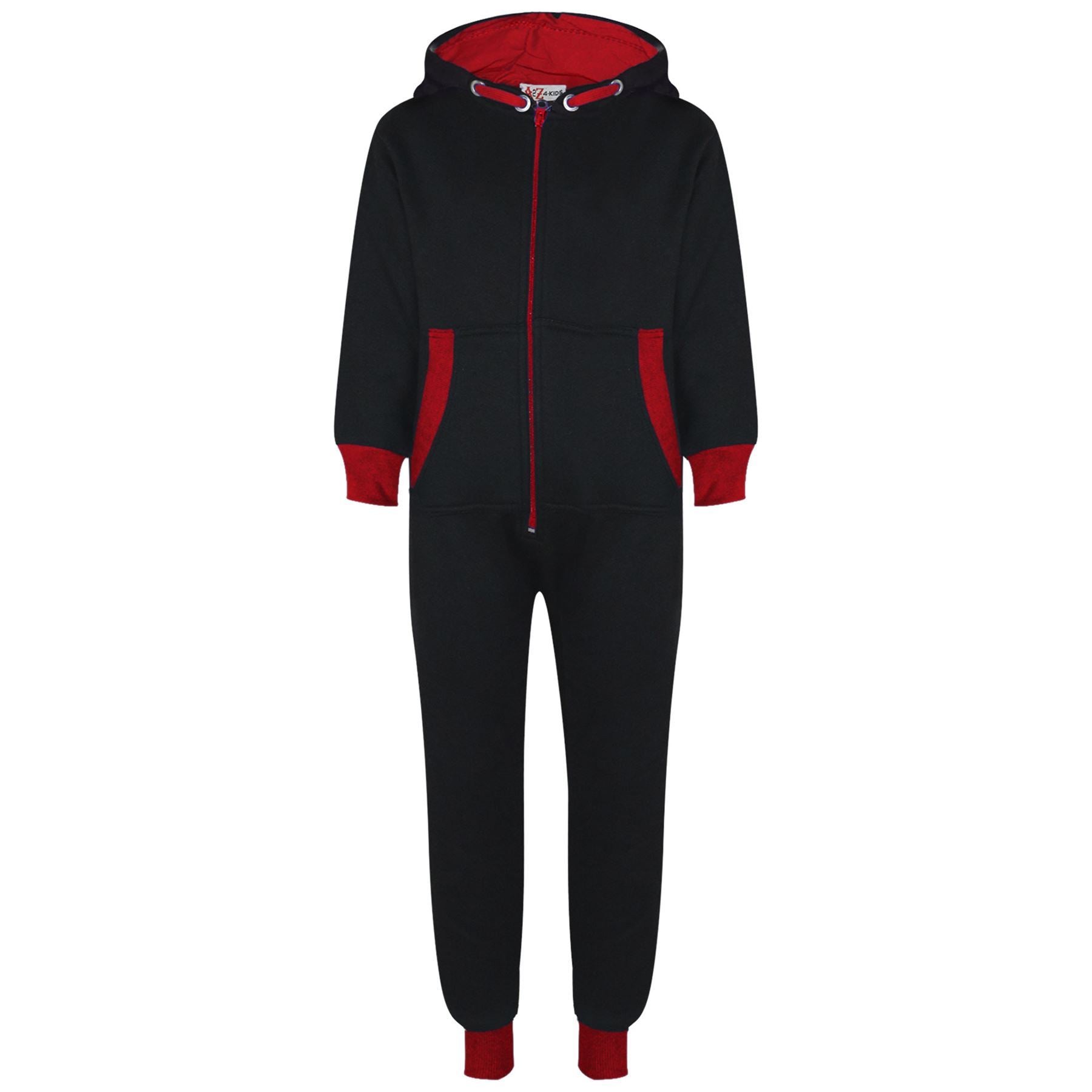 Kids Girls Boys Fleece Contrast A2Z One Piece Red Onesie