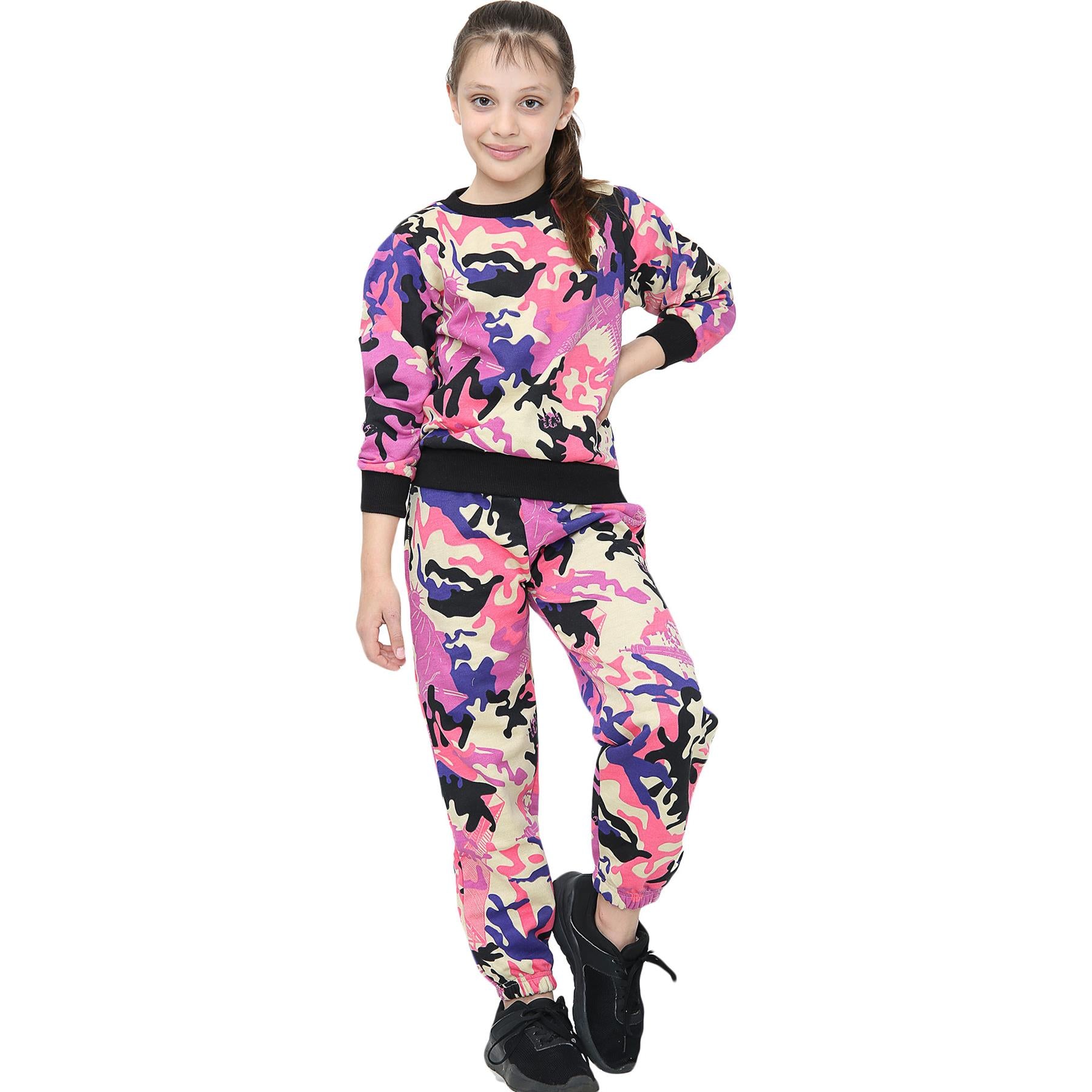 Girls Pink Camouflage Sweatshirt & Bottom Tracksuit