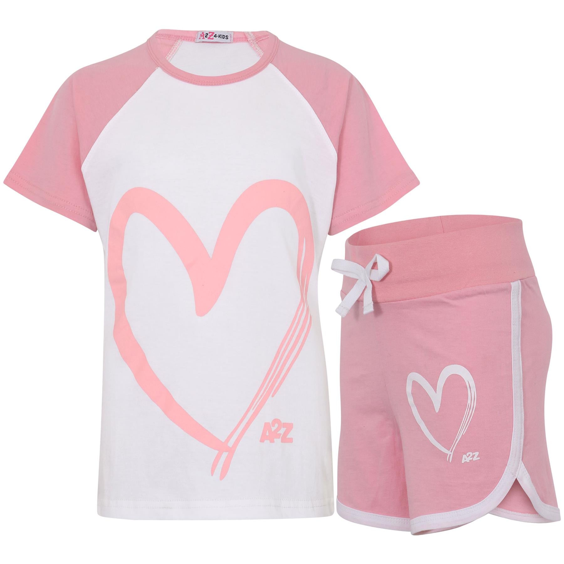 Kids Short Set Girls Raglan Style Sleeve T-shirt 2 Piece Summer Outfit Set