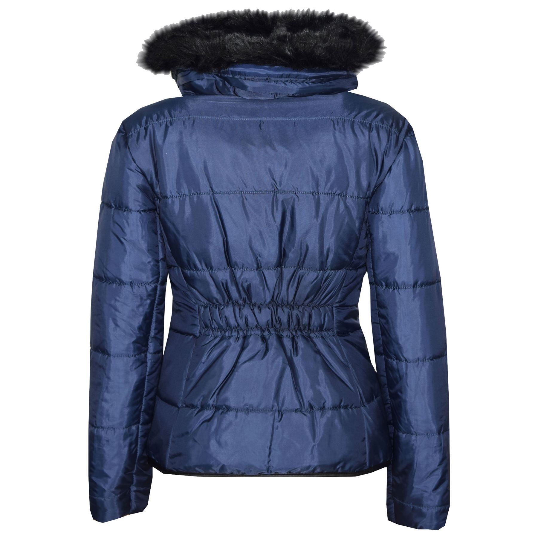 Kids Girls Puffer Quilted Coat Navy Hooded Faux Fur Jacket - Kids Clothing Store