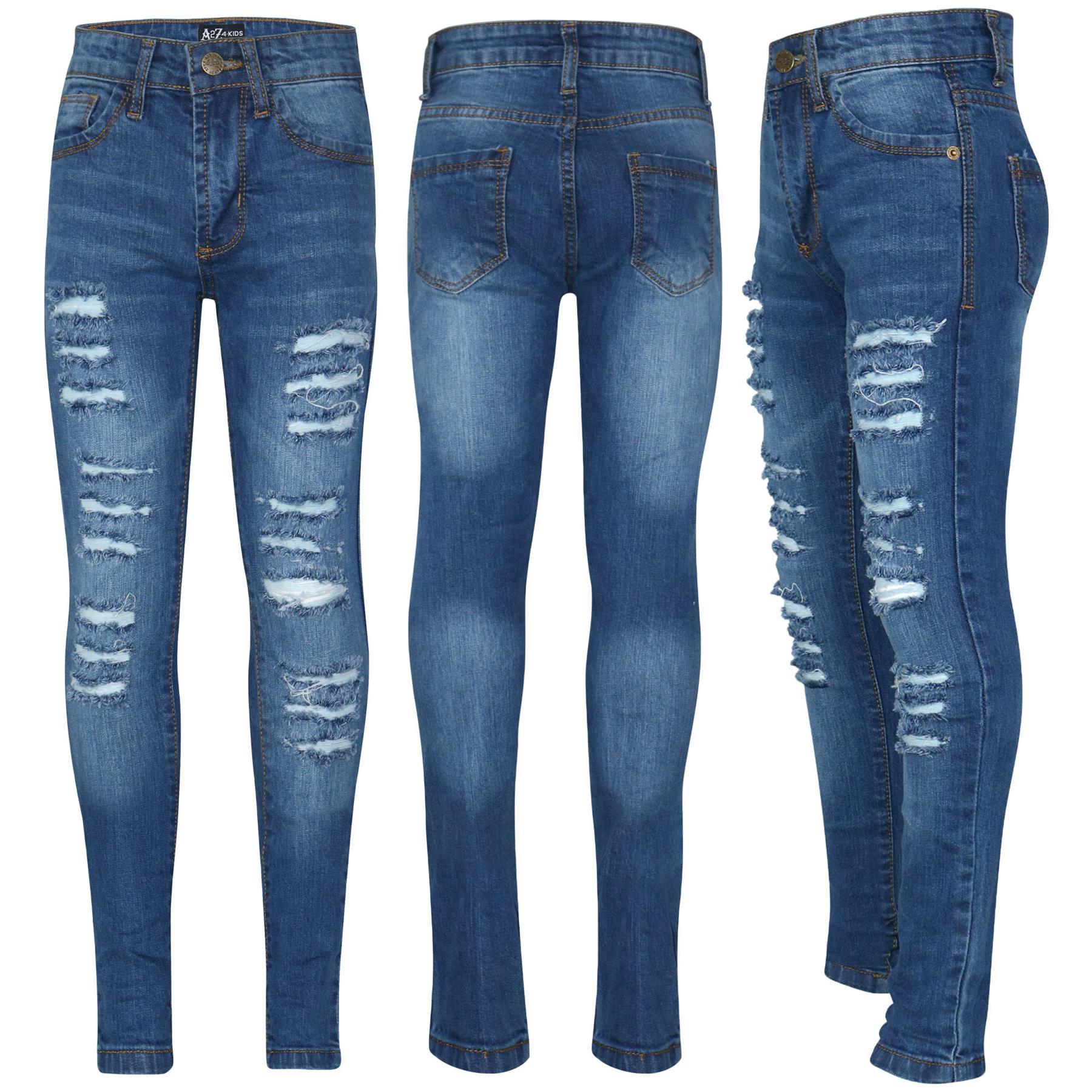 Girls Denim Ripped Skinny Jeans Lightweight Pants