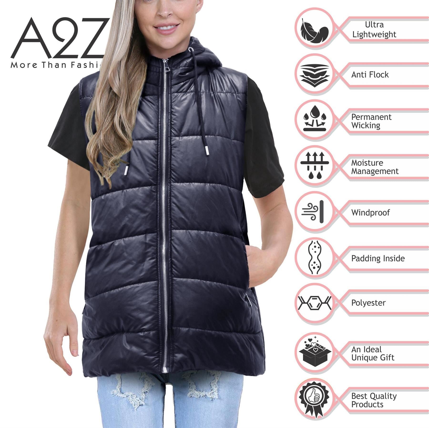 Ladies Oversized Silver Zipped Pockets Gilet Navy Jacket Sleeveless Coat