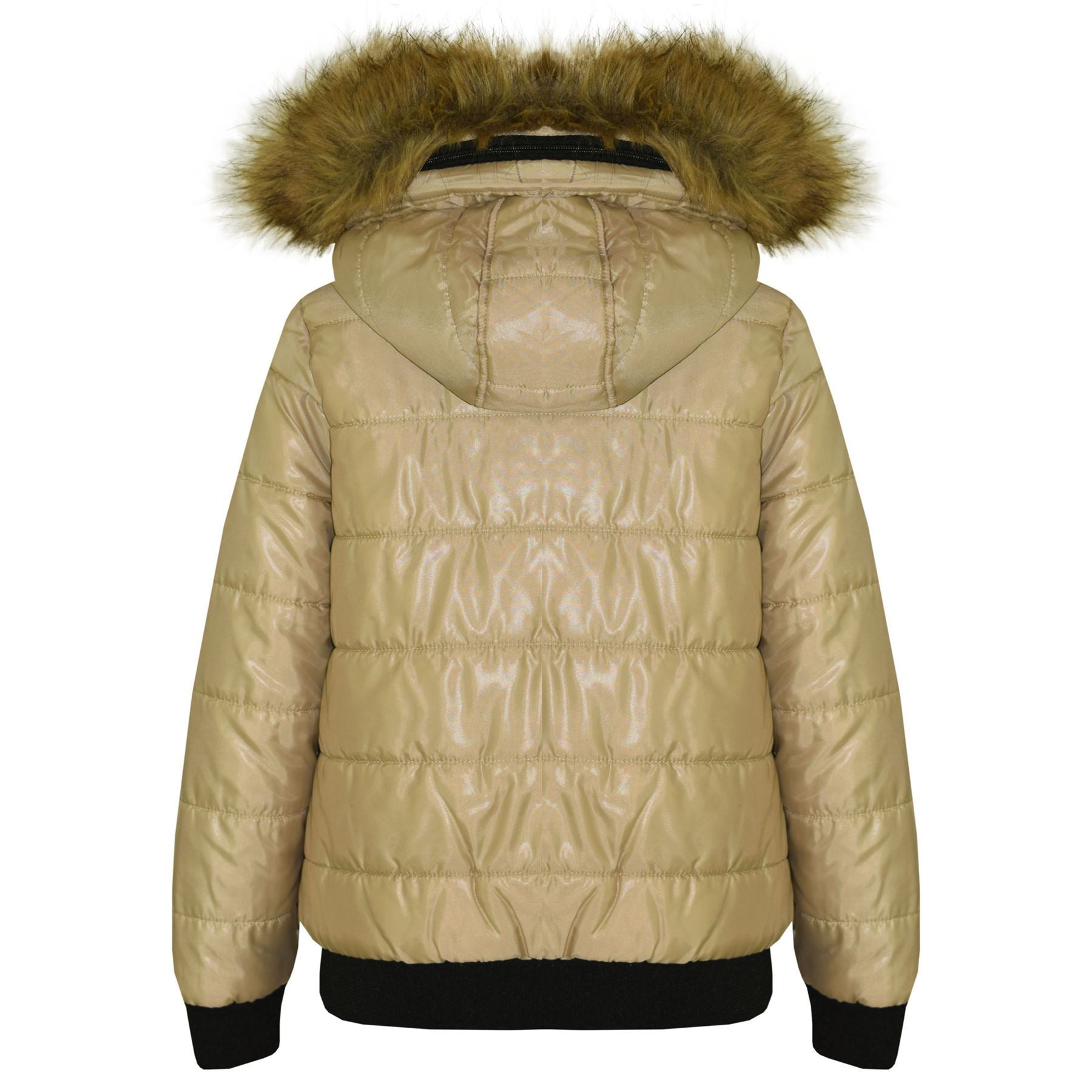 Kids Girls Boys Fux Fur Stone Hooded Puffer Jacket