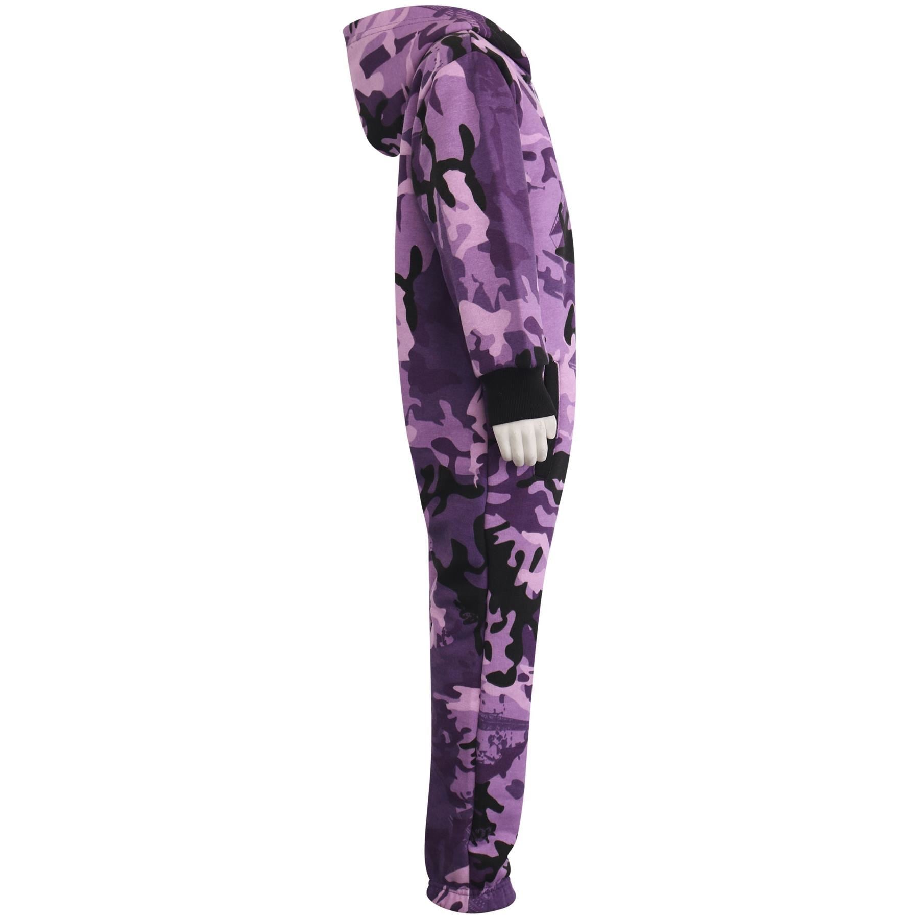 Kids Girls Boys Fleece Camouflage Purple Onesie