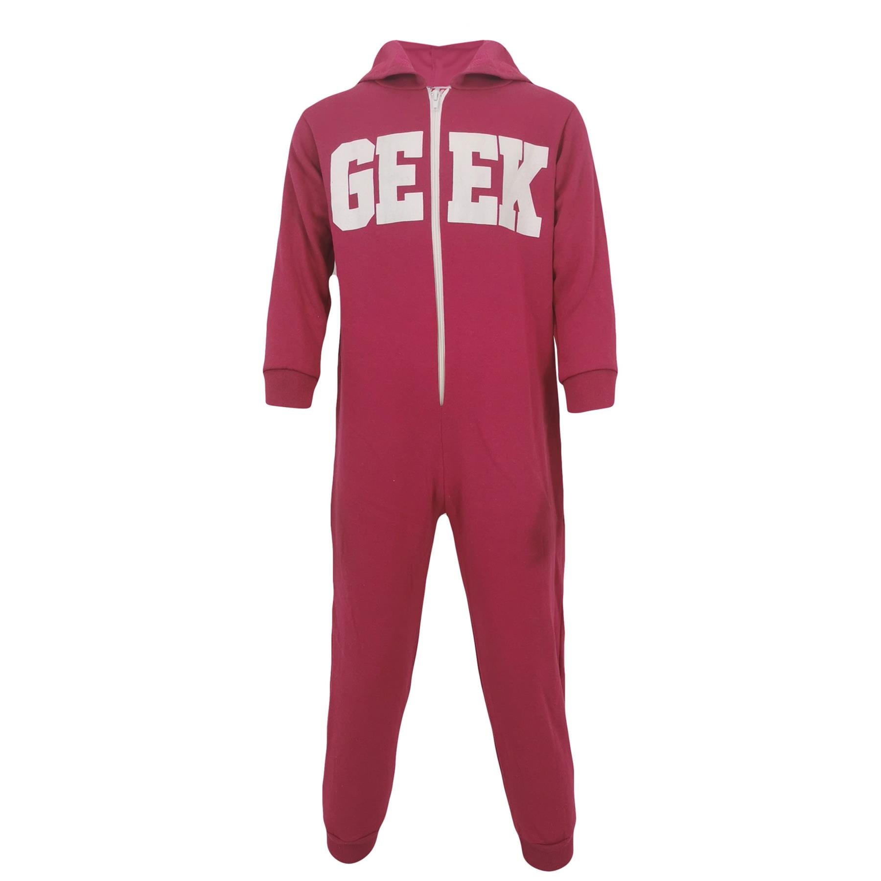 Boys Girls Unisex Geek Print Fleece Onesie - Kids Clothing Store