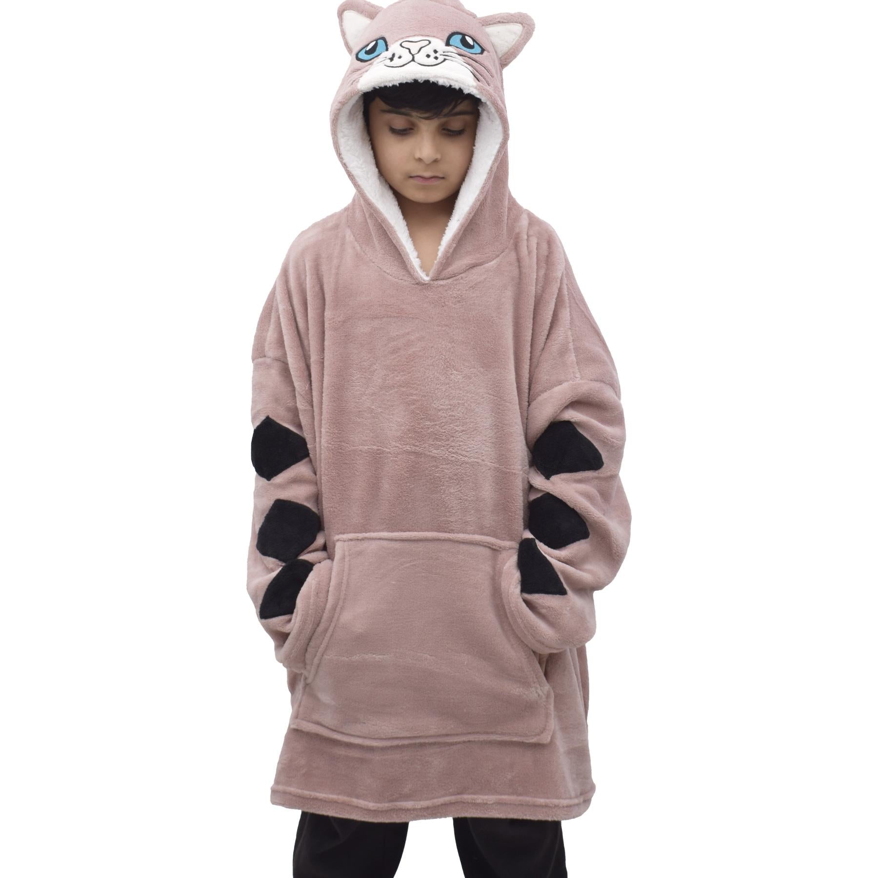 Kids Unisex Oversized Hoodie Cat Pink Snuggle World Book Day Super Soft Blanket