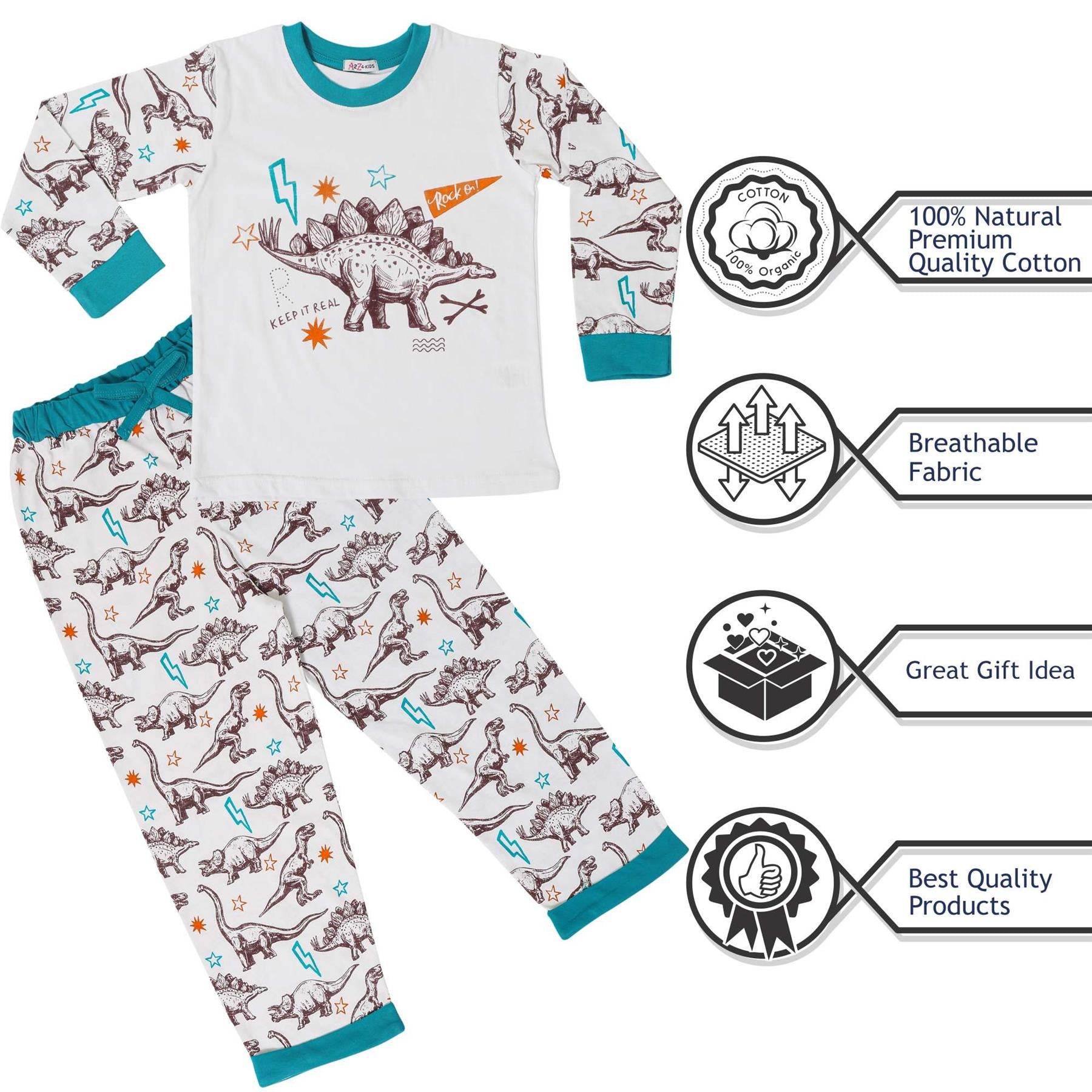 Kids Girls Boys Dinosaur Print Pyjamas Set