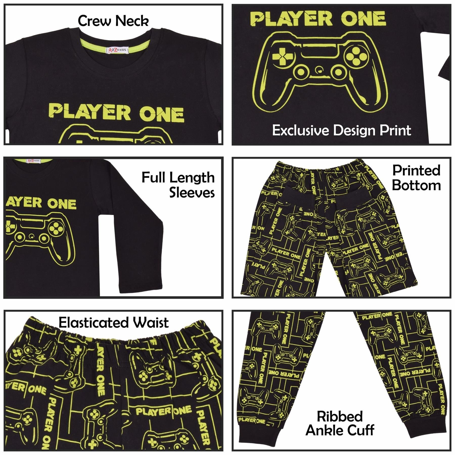 Kids Girls Boys Player One Print Pyjamas Set - Kids Clothing Store