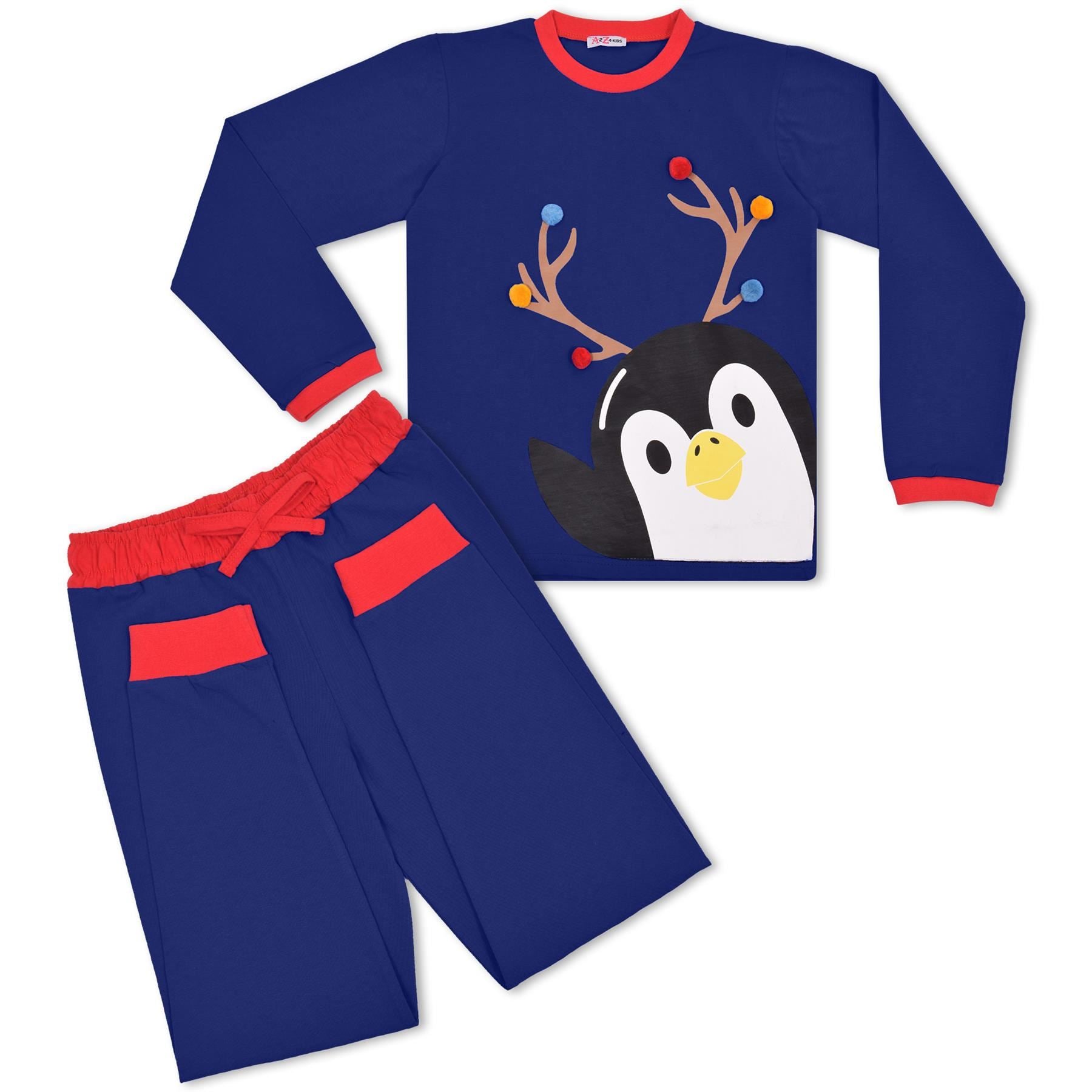 Kids Girls Boys Penguin Print Pyjamas Set