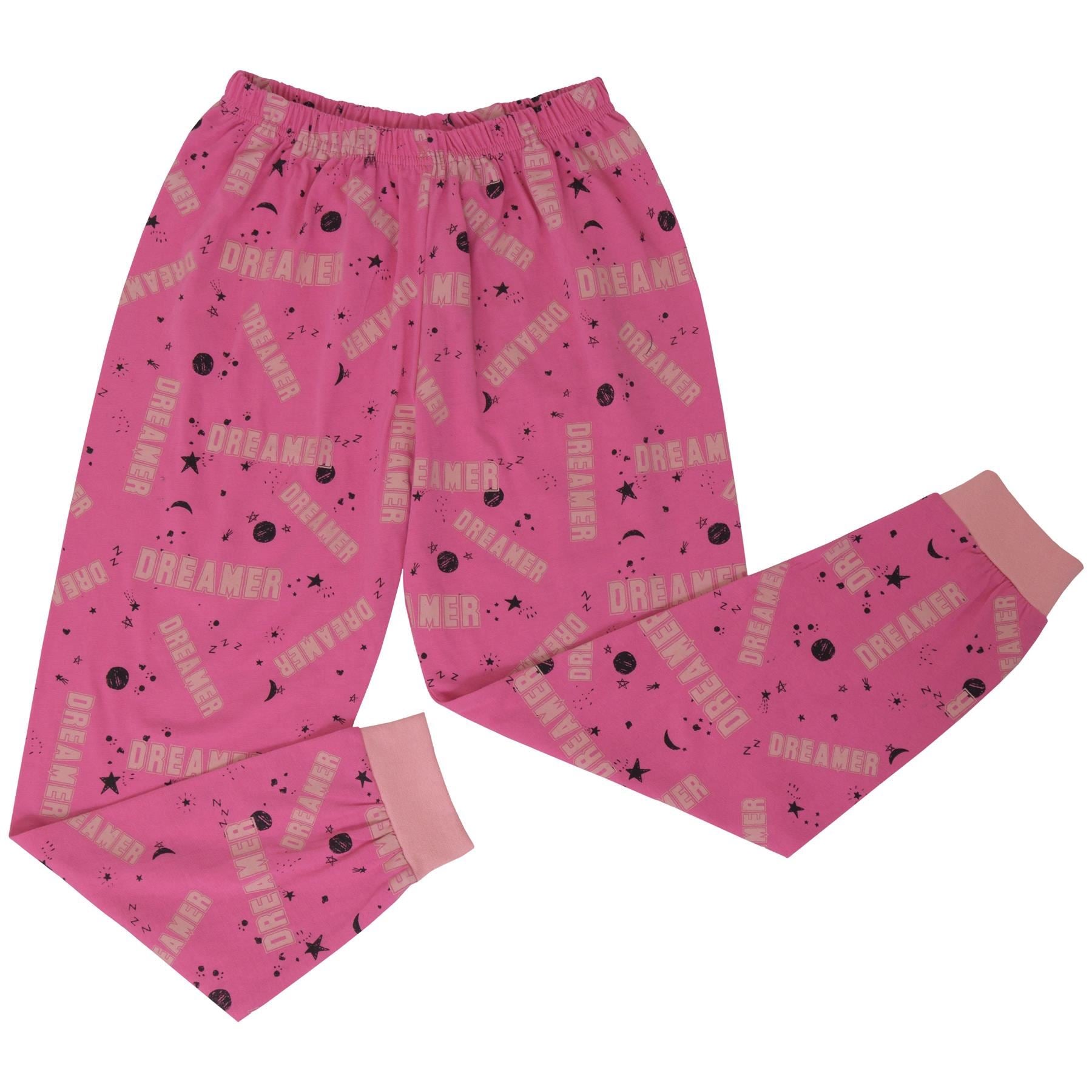 Kids Girls Pyjamas Panda Animal Dreamer Print Pink Lounge Suit Set