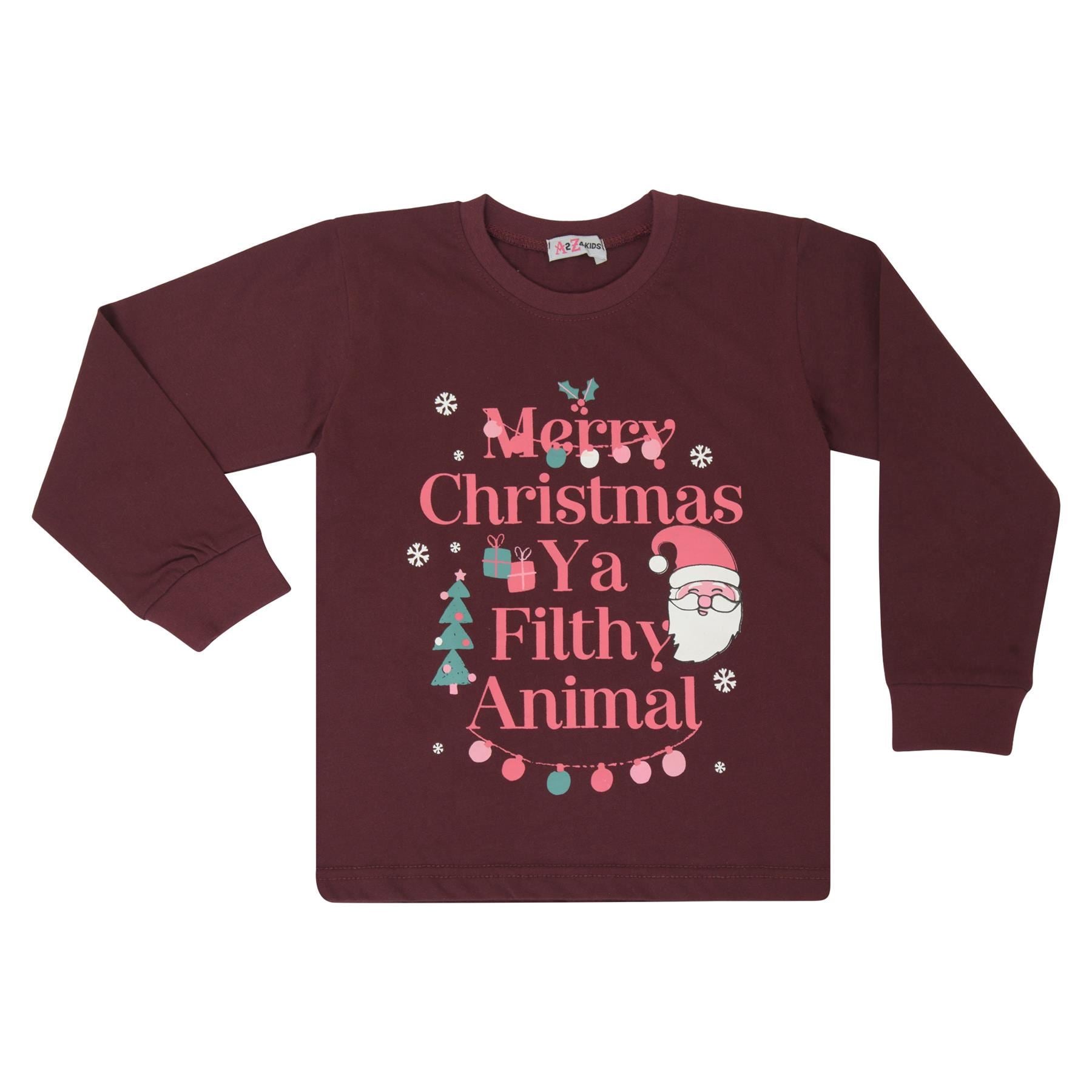 Kids Girls Christmas Pyjamas Ya Filthy Animal Print Wine Lounge Suit