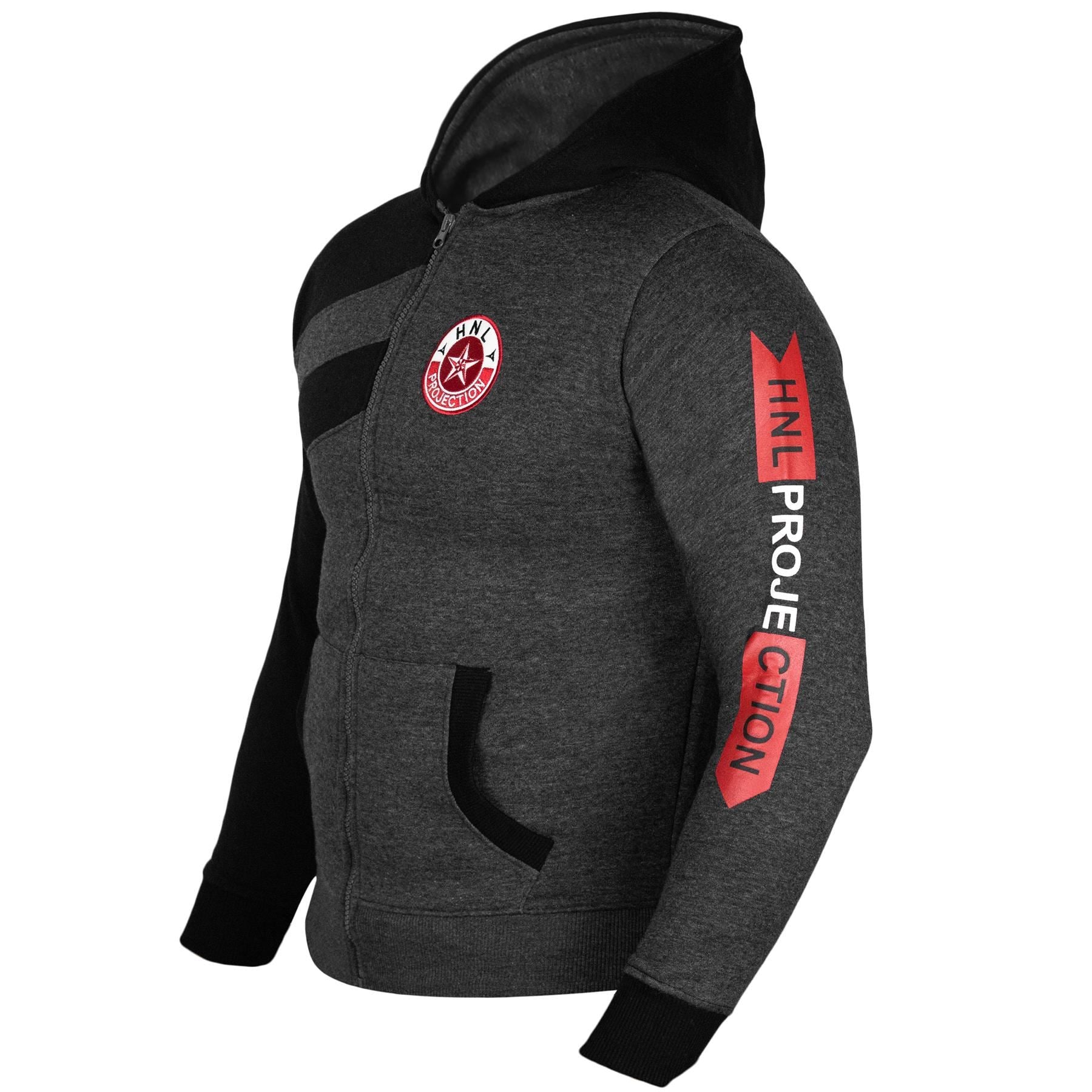 Boys Charcoal & Red Fleece HNL Hooded Tracksui