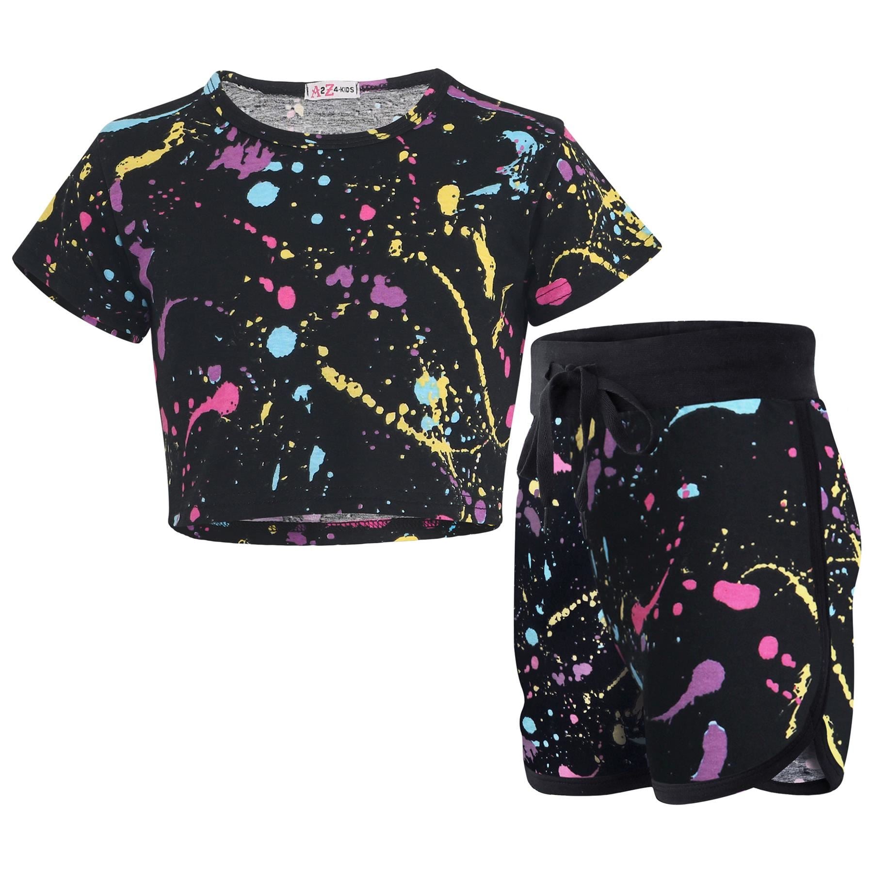 Girls Pastel Splash Print Summer Top & Hot Shorts Set