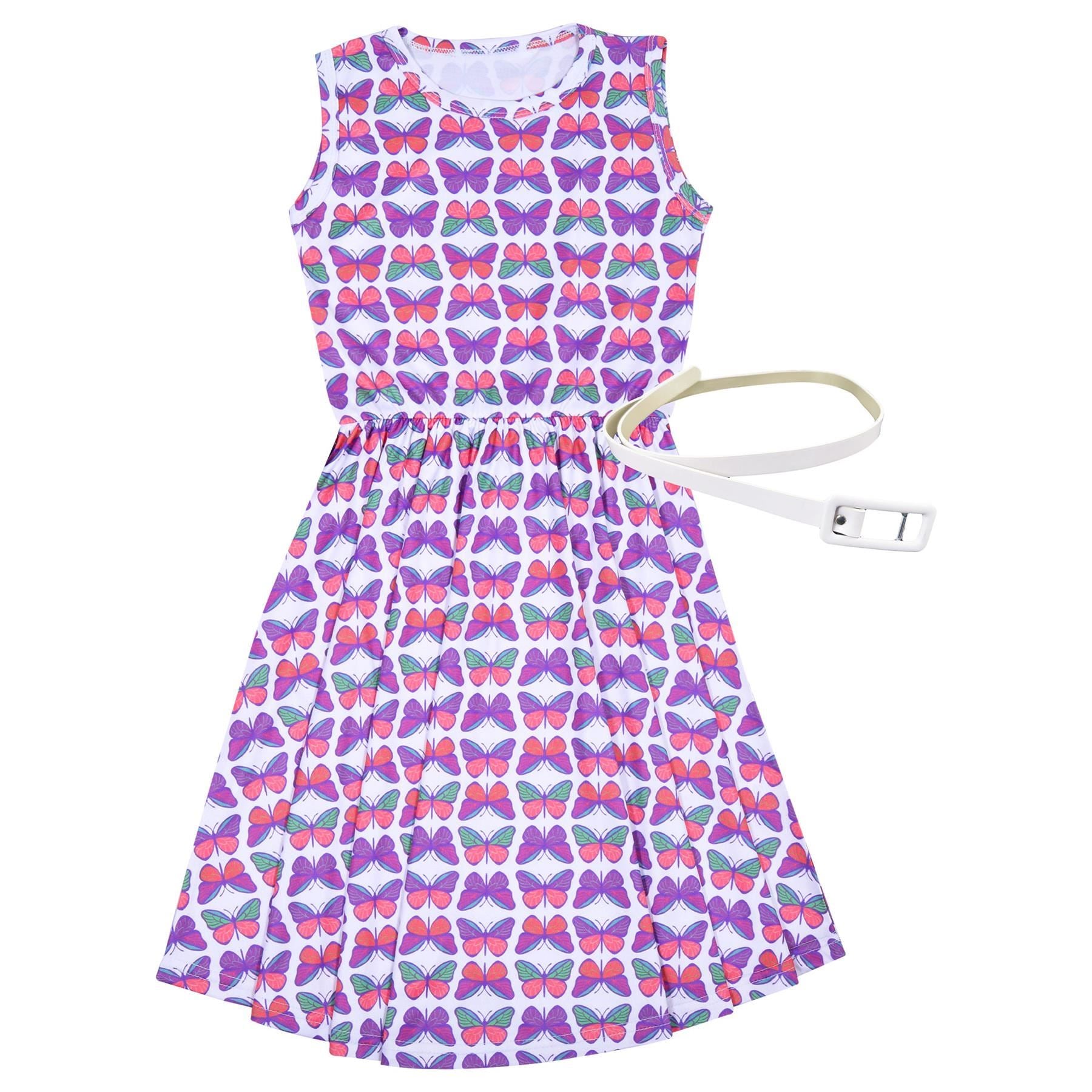 Kids Girls Sleeveless Butterflies Print Summer Skater Dress