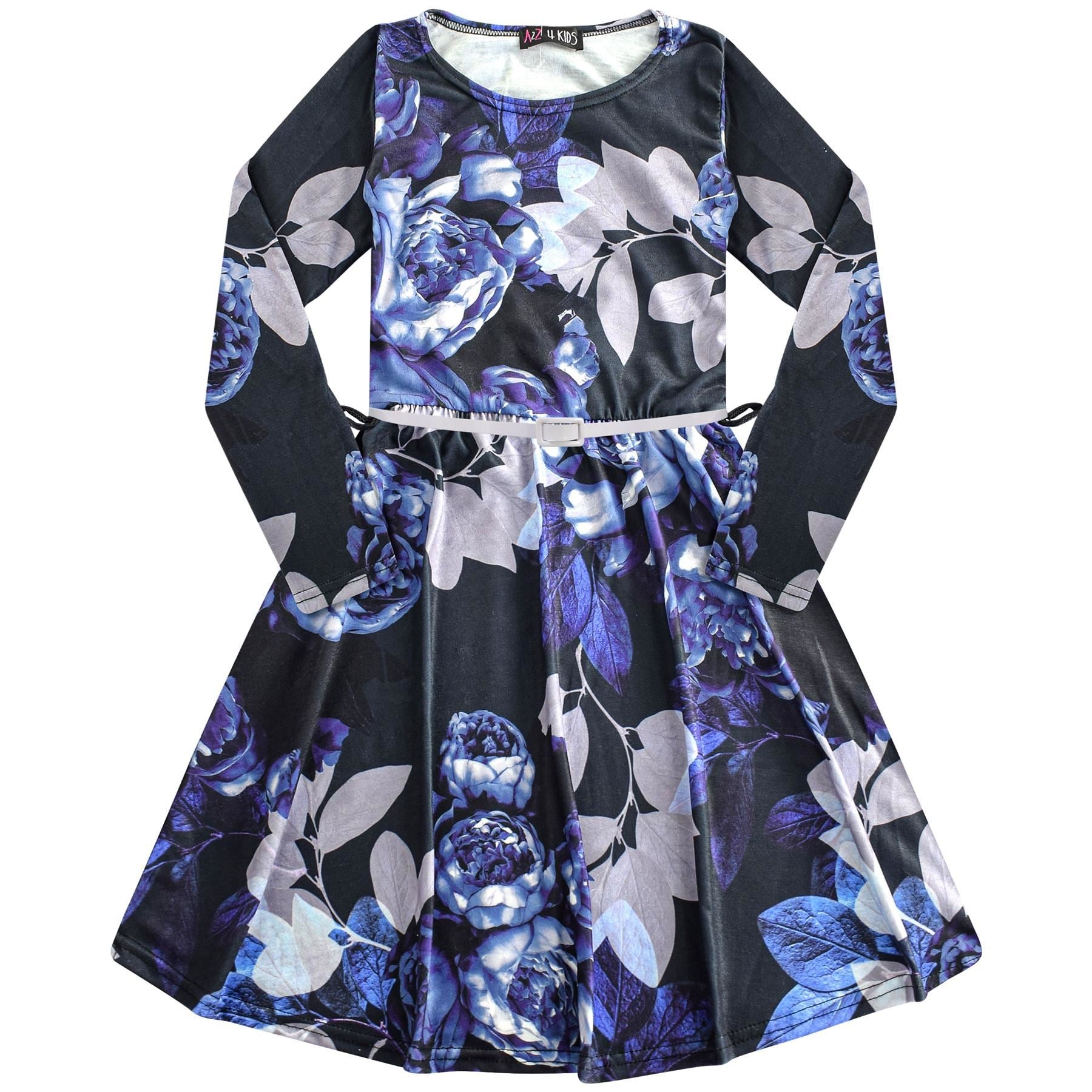 Kids Girls Long Sleeves Floral Print Skater Dress